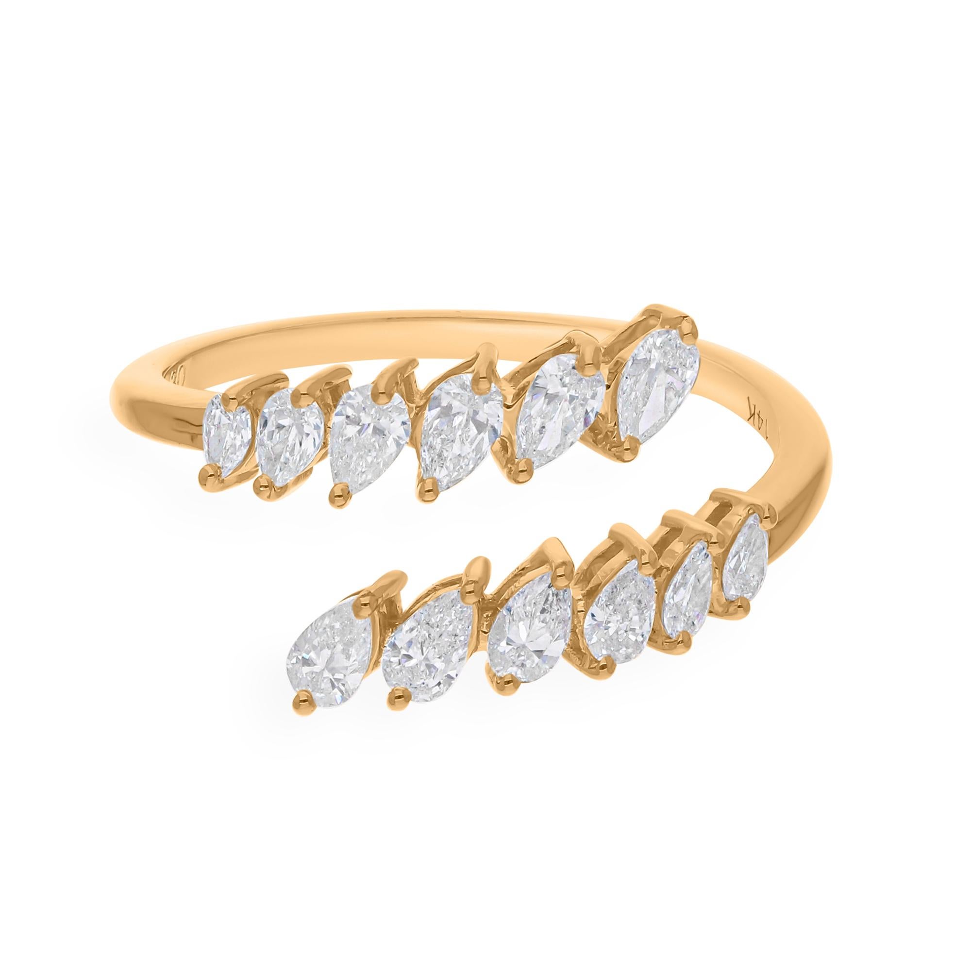 For Sale:  Modern Pear Cut Diamond Bypass Anniversary Ring 14K Solid Yellow Gold 10