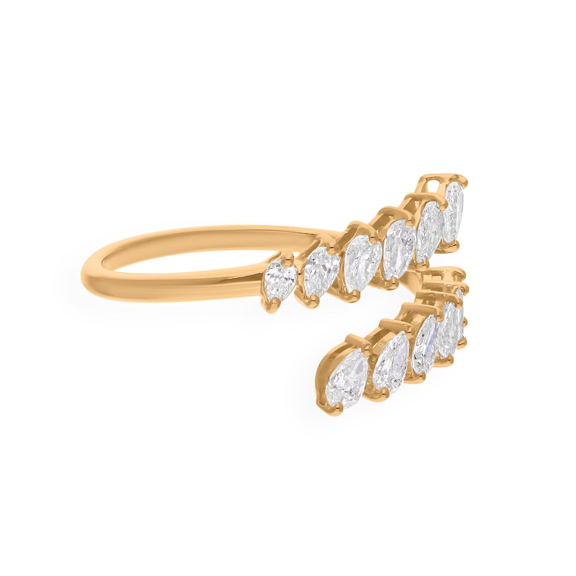 For Sale:  Modern Pear Cut Diamond Bypass Anniversary Ring 14K Solid Yellow Gold 11