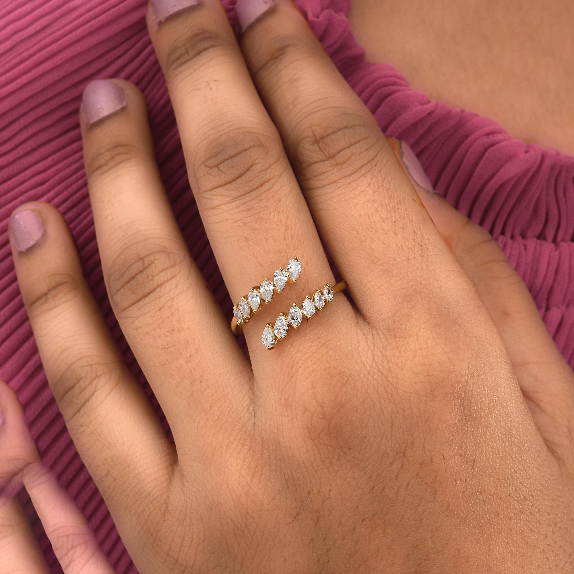 For Sale:  Modern Pear Cut Diamond Bypass Anniversary Ring 14K Solid Yellow Gold 2