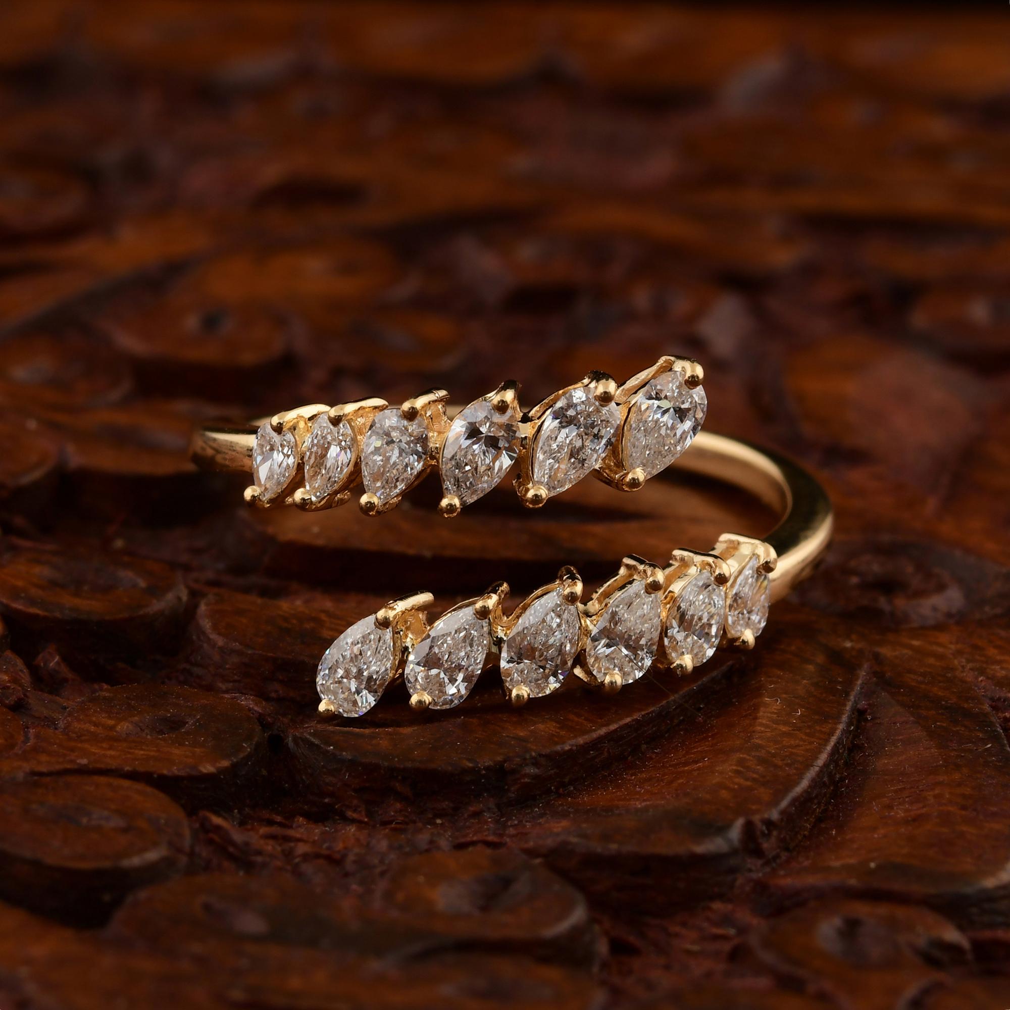 For Sale:  Modern Pear Cut Diamond Bypass Anniversary Ring 14K Solid Yellow Gold 3