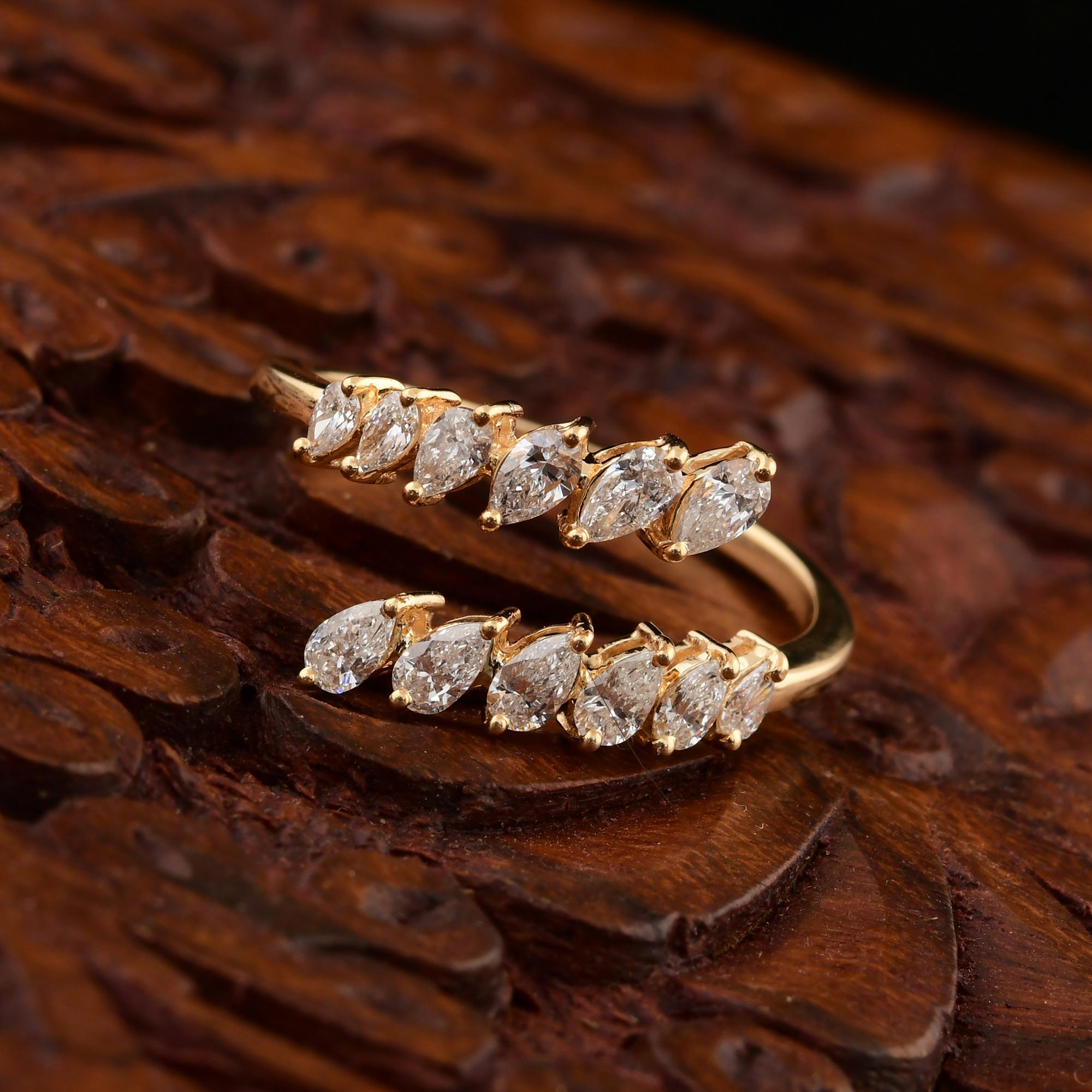 For Sale:  Modern Pear Cut Diamond Bypass Anniversary Ring 14K Solid Yellow Gold 7