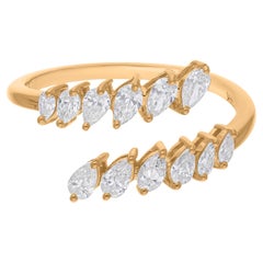 Modern Pear Cut Diamond Bypass Anniversary Ring 14K Solid Yellow Gold
