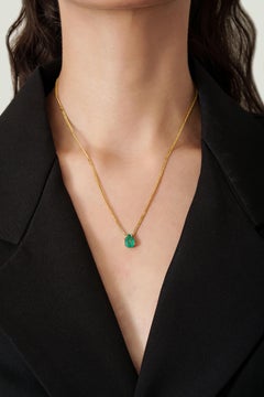 Modern Pear Cut Emerald Solitaire Pendant Necklace 1.63ct in 14K Yellow Gold