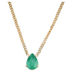 Modern Pear Cut Emerald Solitaire Pendant Necklace 1.63ct in 14K Yellow Gold