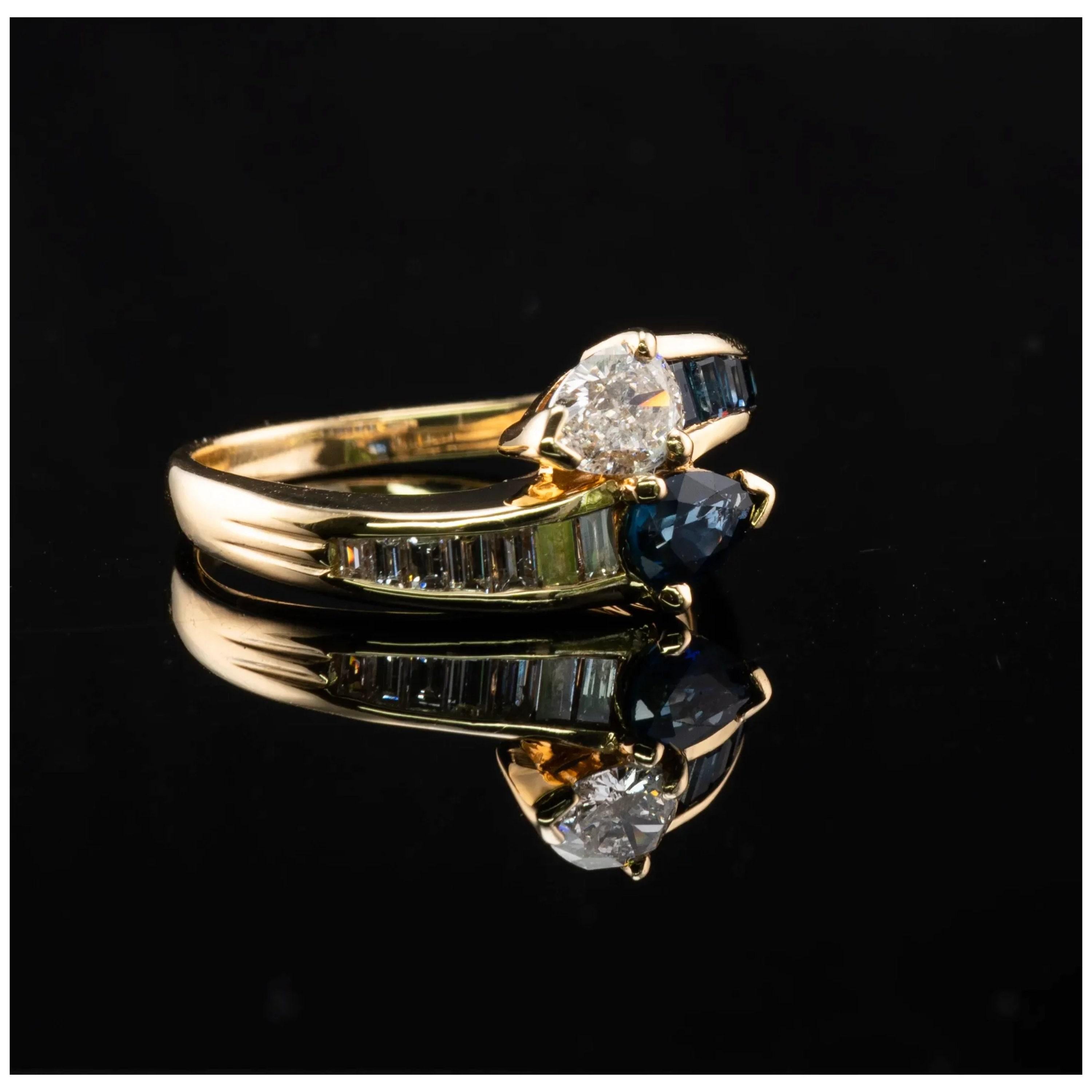 For Sale:  1.21 Pear Cut Diamond Sapphire Engagement Ring, Art Deco Snake Sapphire Ring 2