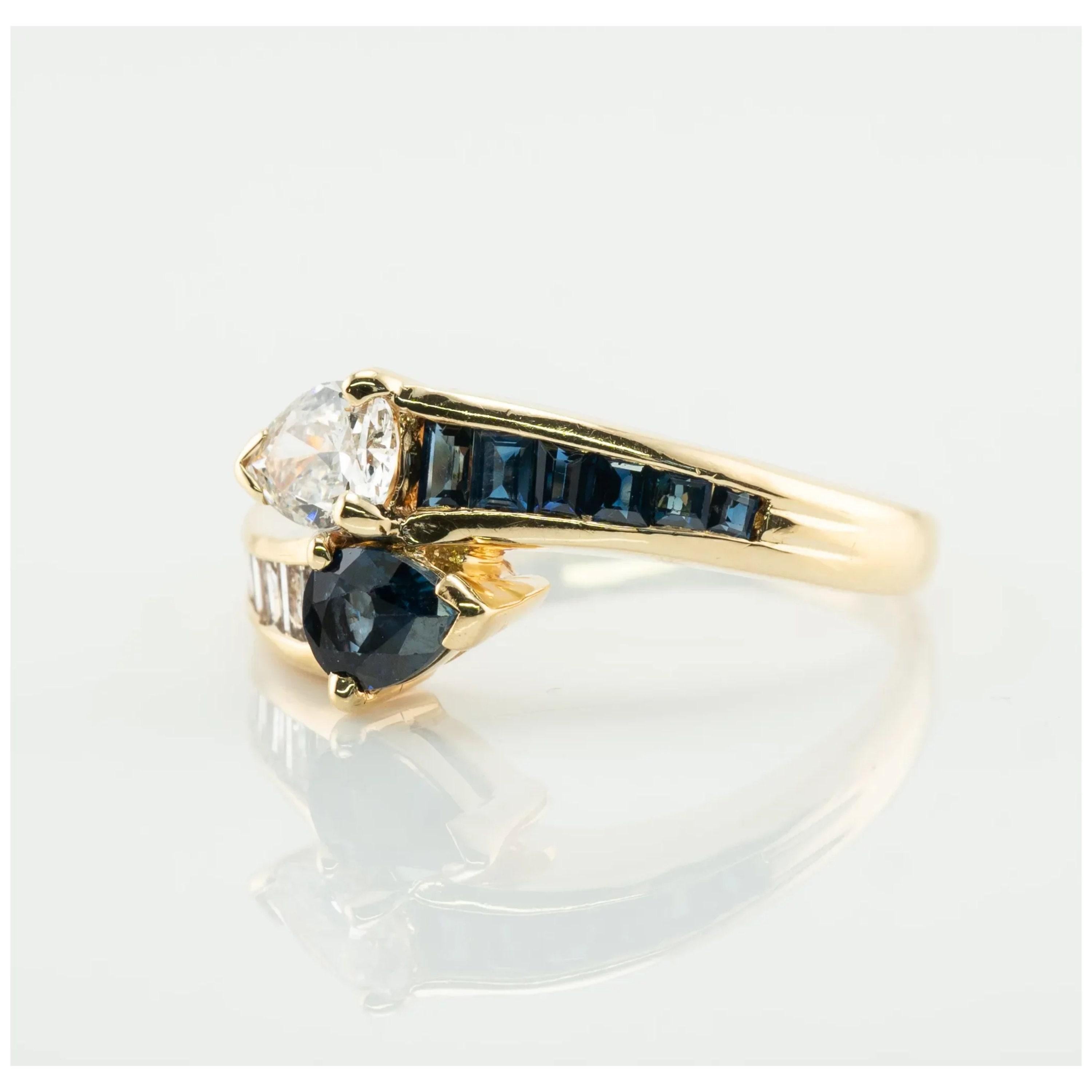 For Sale:  1.21 Pear Cut Diamond Sapphire Engagement Ring, Art Deco Snake Sapphire Ring 4