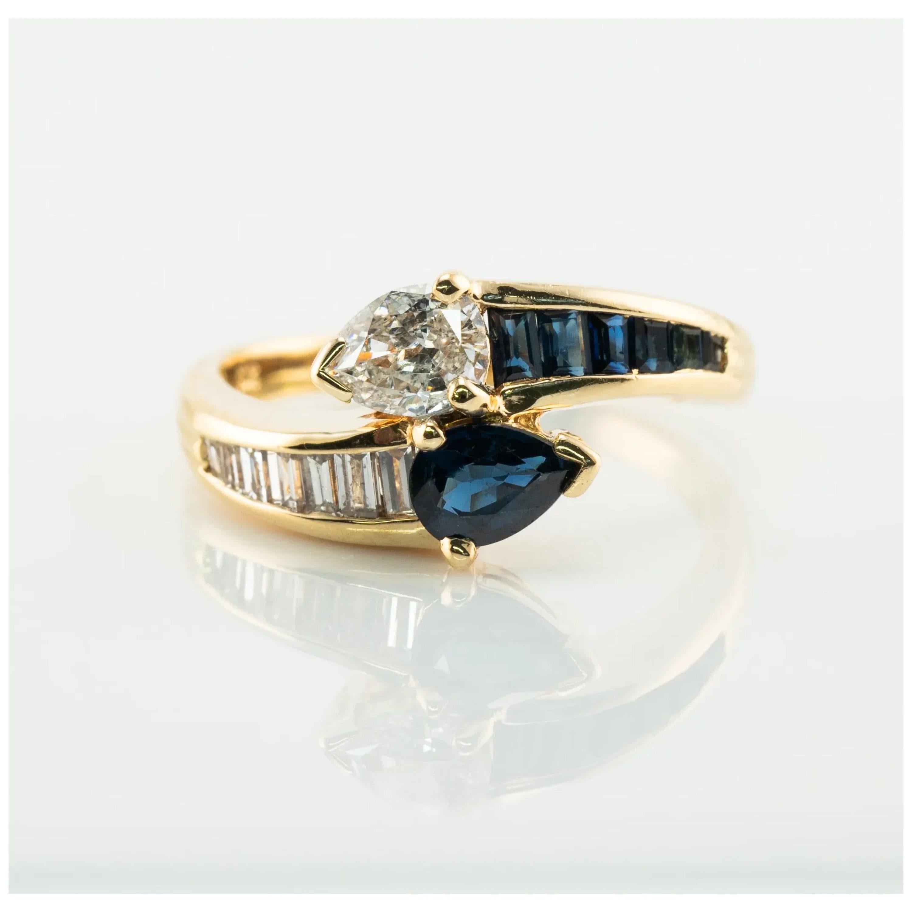 For Sale:  1.21 Pear Cut Diamond Sapphire Engagement Ring, Art Deco Snake Sapphire Ring 5