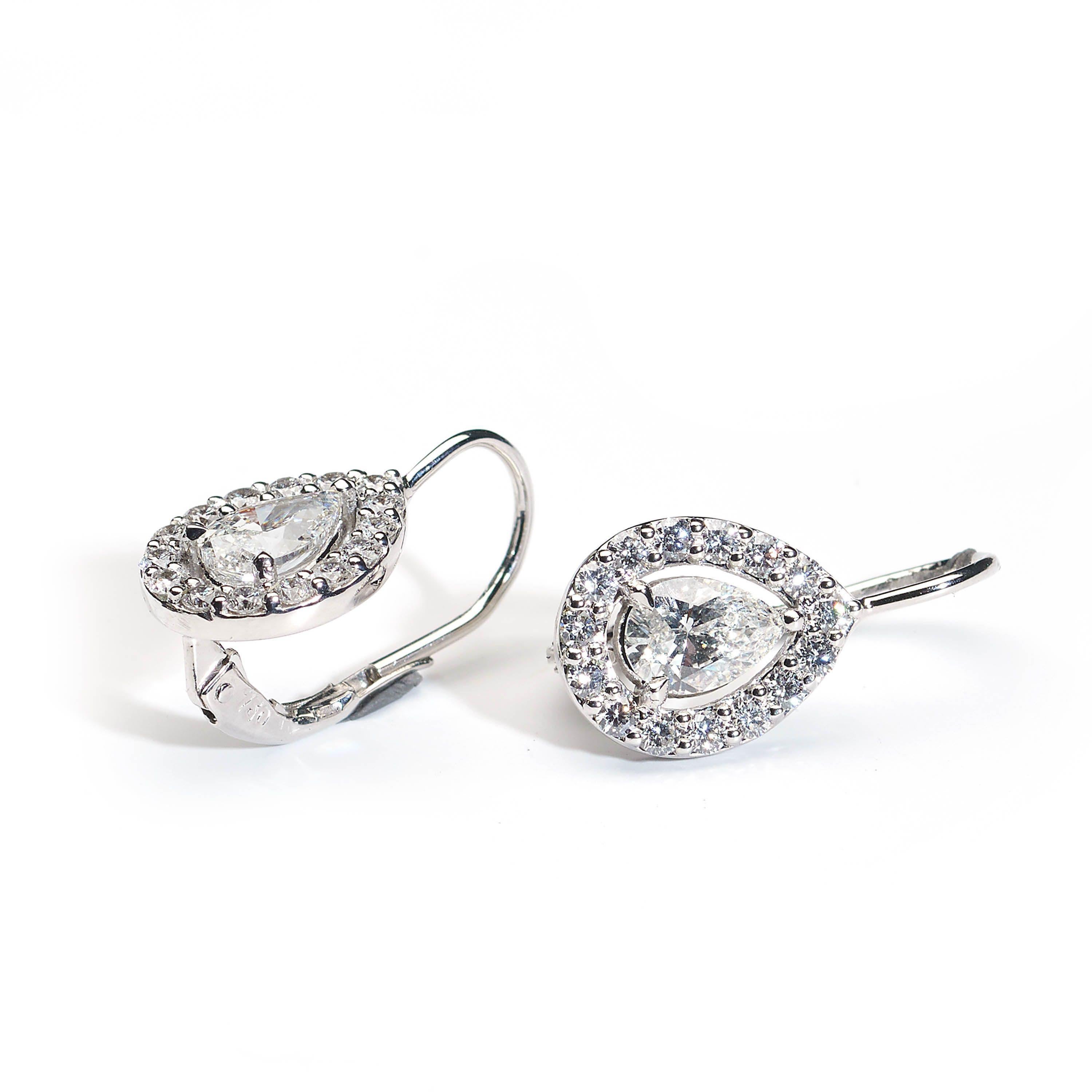 Pear Cut Modern Pear Shape Diamond And White Gold Cluster Earrings For Sale