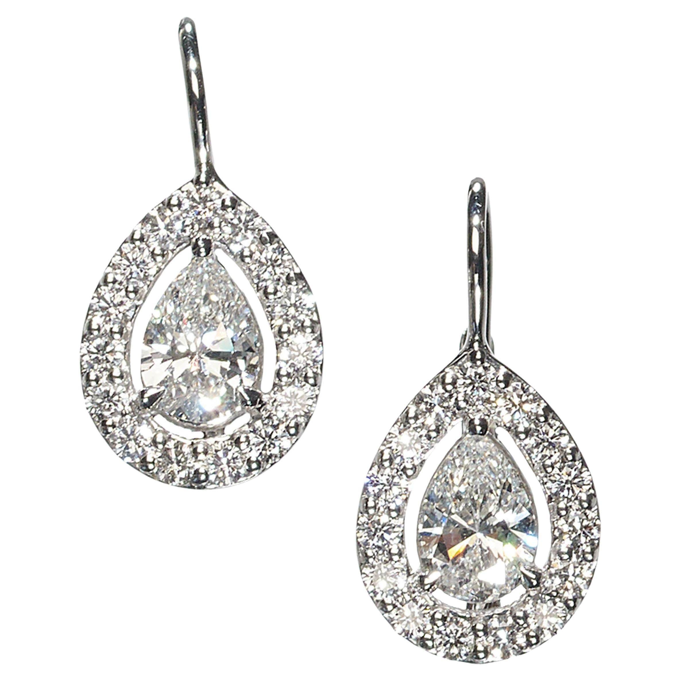 Modern Pear Shape Diamond And White Gold Cluster Earrings For Sale