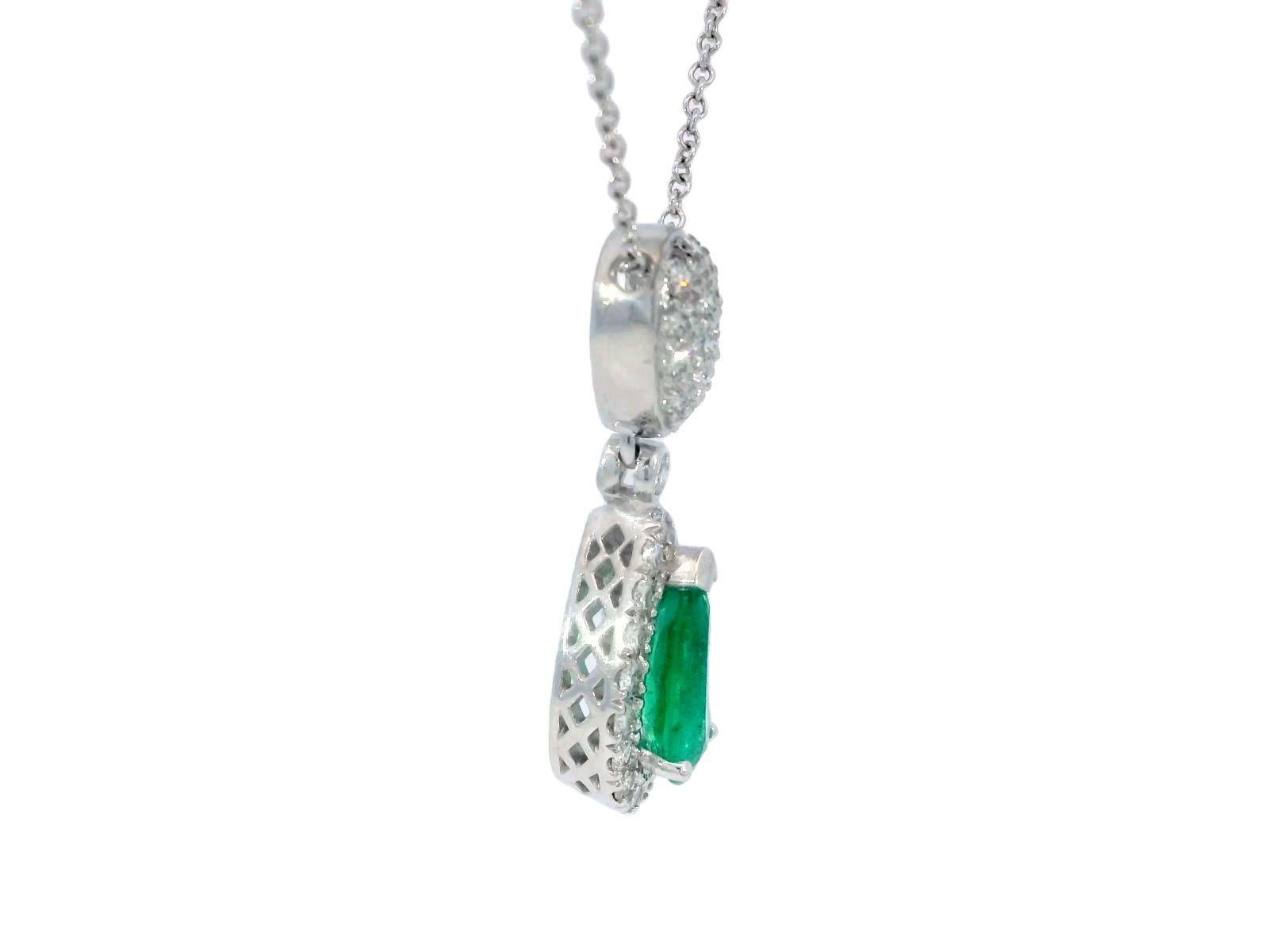 Round Cut Emerald Diamond Pear Pendant Drop Necklace in 18K White Gold ~1.45CTW 18