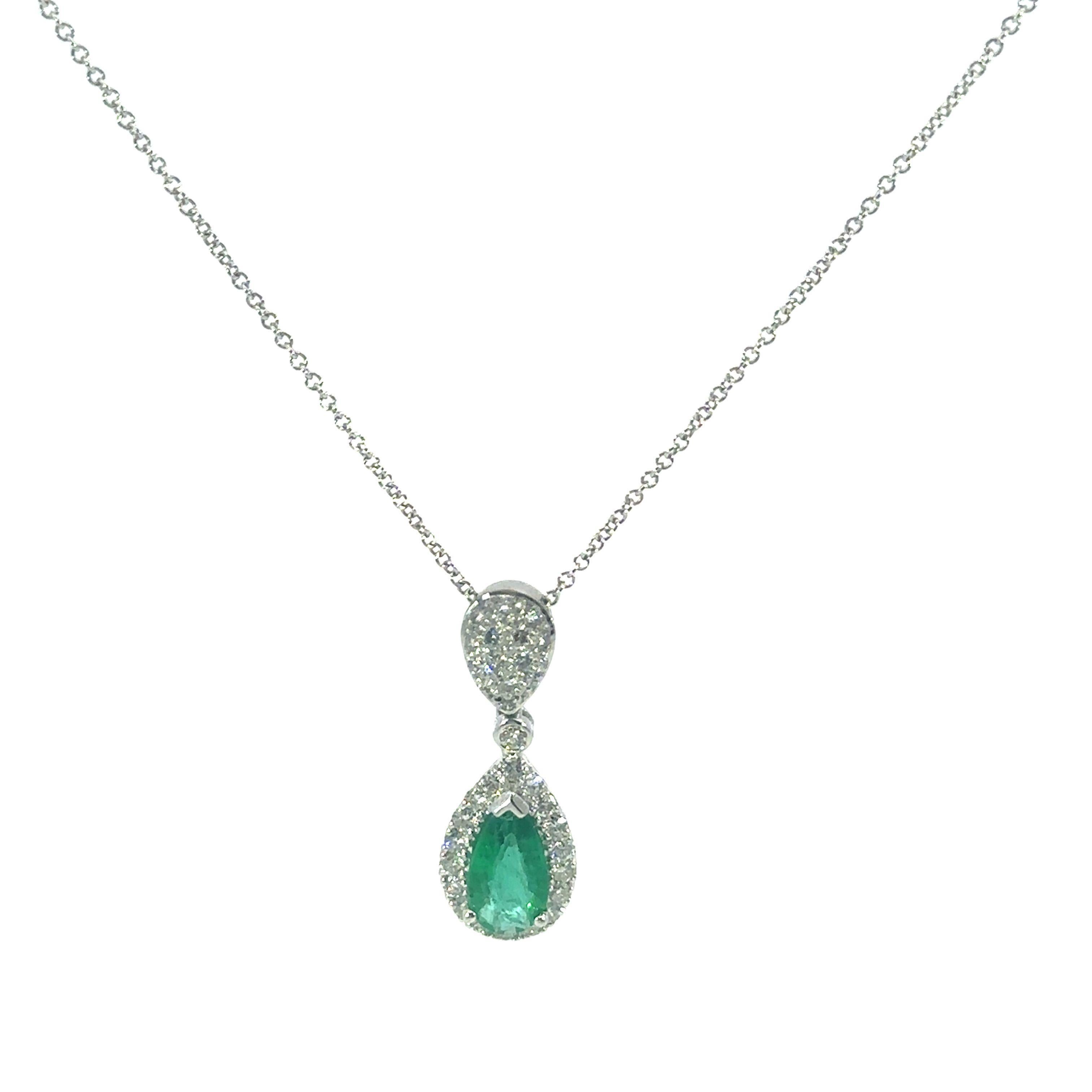 Women's Emerald Diamond Pear Pendant Drop Necklace in 18K White Gold ~1.45CTW 18