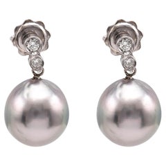 Modern Pearl Diamond 18K White Gold Drop Earrings