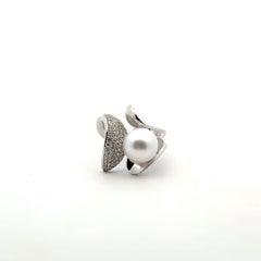 Modern Pearl Diamond White Gold Ring For Her