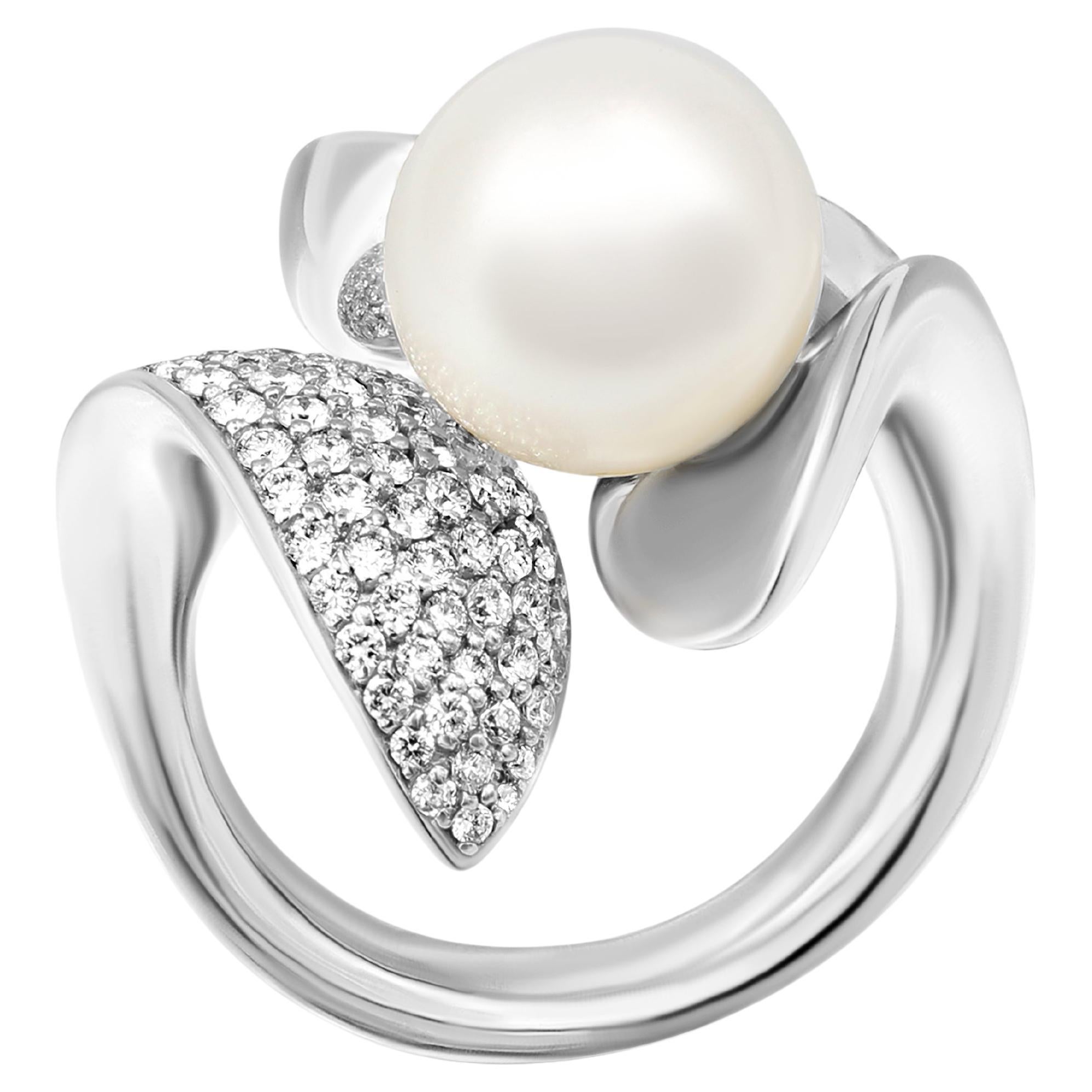 Modern Pearl Diamond White Gold Ring For Her