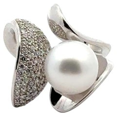 Modern Pearl Diamond White Gold Ring For Her