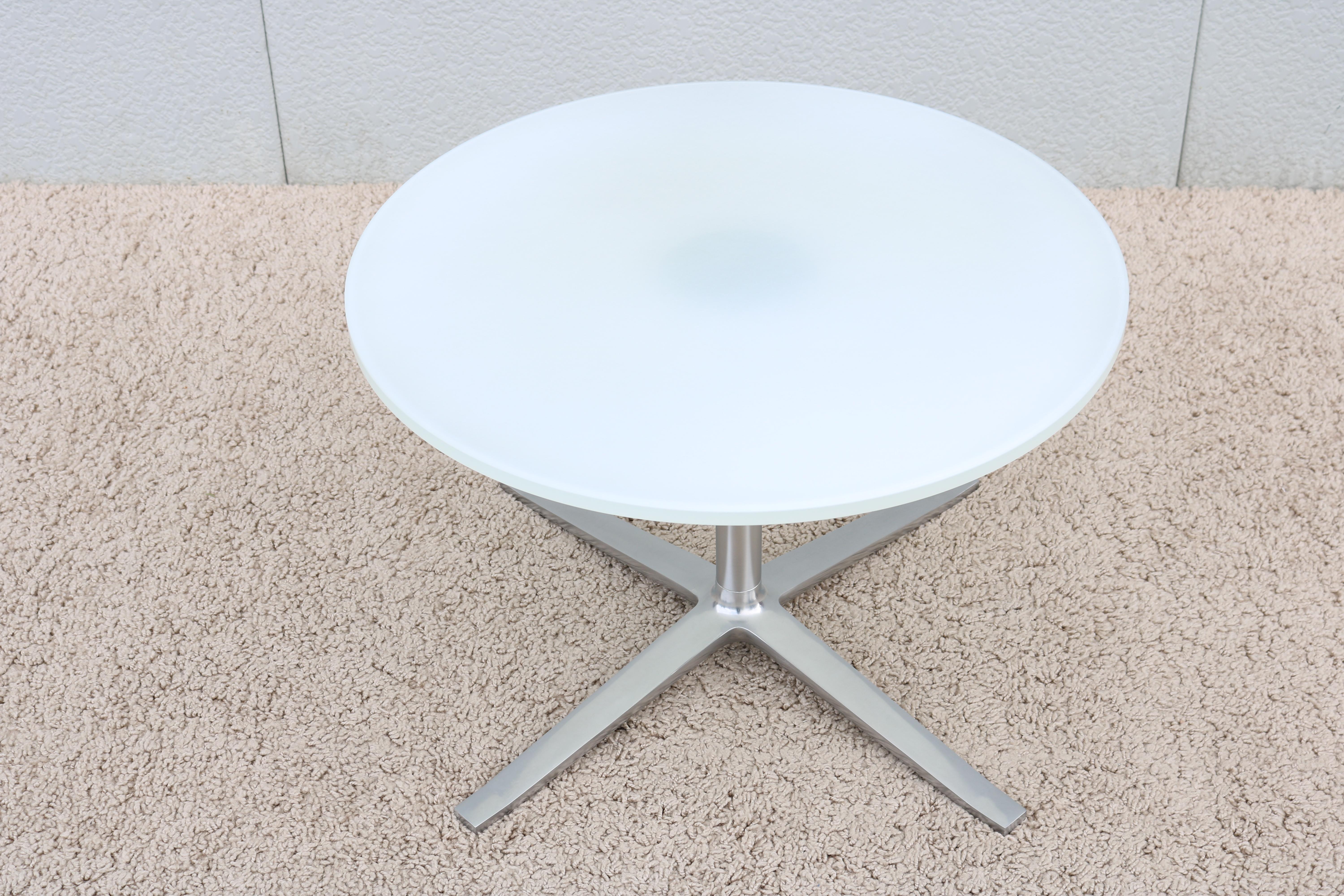 American Modern Pearson Lloyd for Coalesse Bob Round Glass Top Occasional Coffee Table For Sale