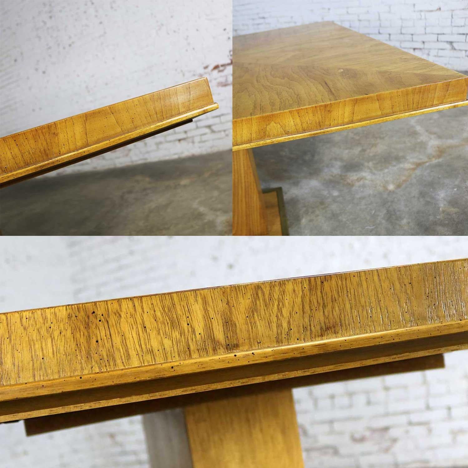 Modern Pedestal Dining Table Brass Trim Attributed Flair by Bernhardt Hibriten at 1stDibs