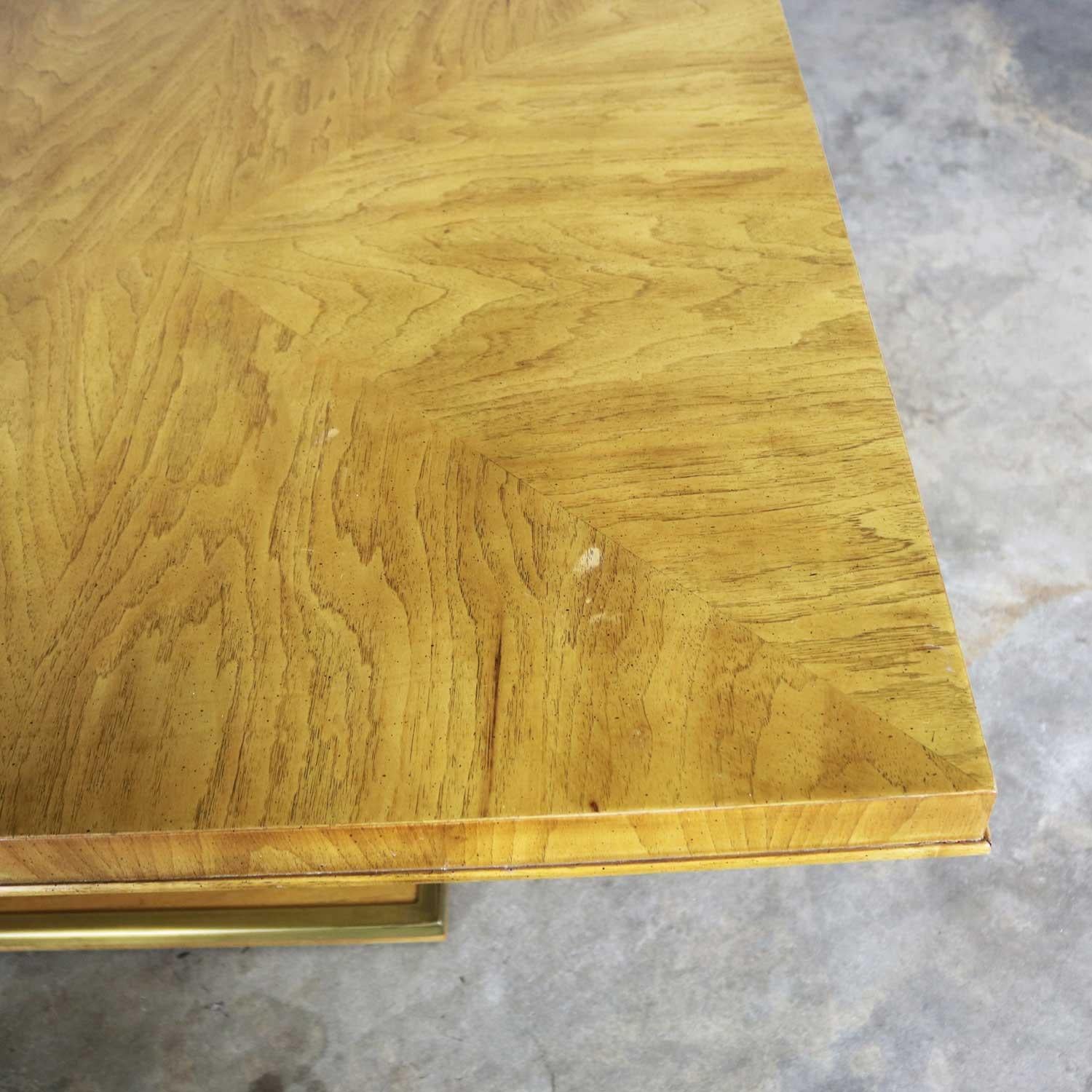 Modern Pedestal Dining Table Brass Trim Attributed Flair by Bernhardt Hibriten at 1stDibs