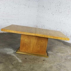 Modern Pedestal Dining Table Brass Trim Attributed Flair by Bernhardt Hibriten