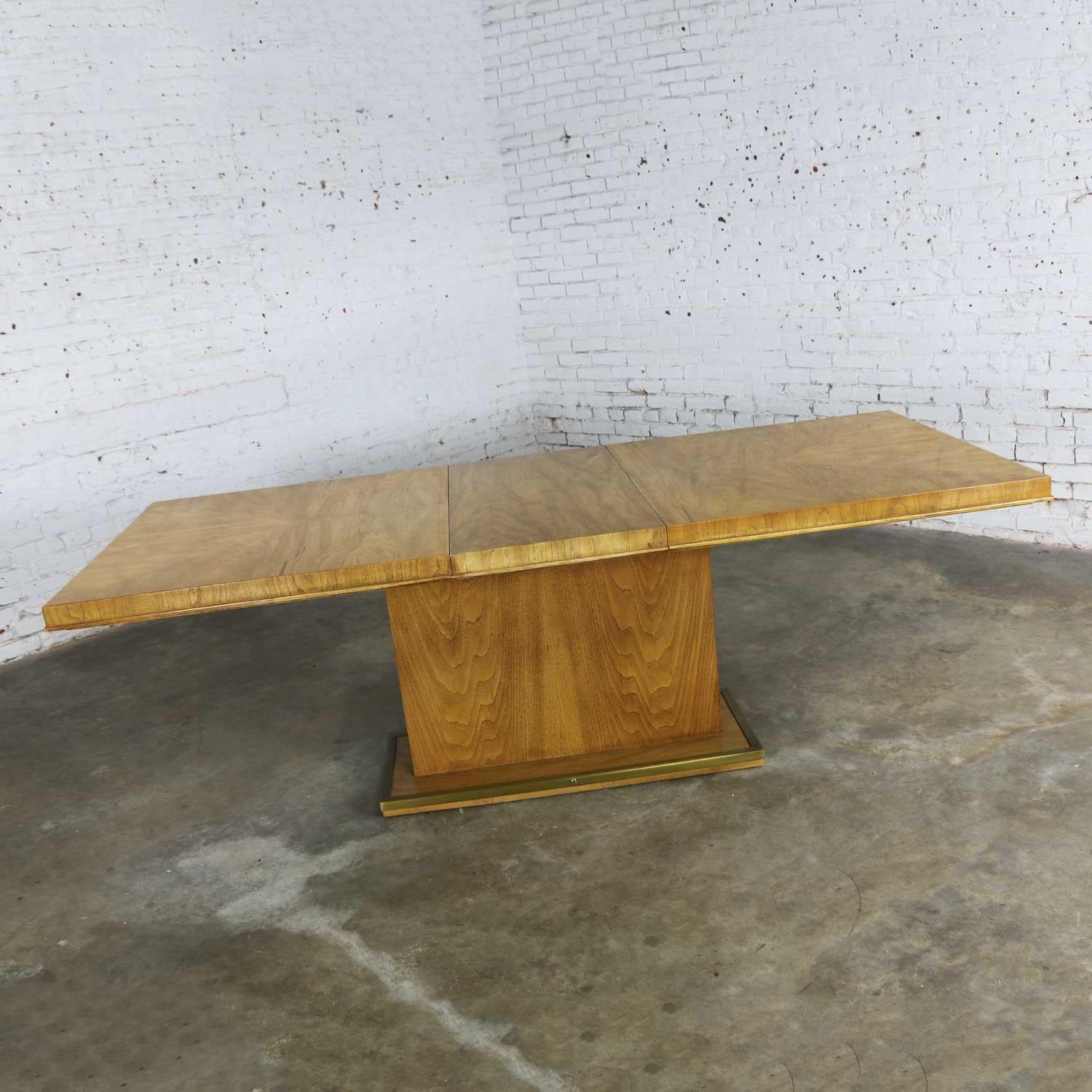 Modern Pedestal Dining Table Brass Trim Attributed Flair by Bernhardt Hibriten at 1stDibs