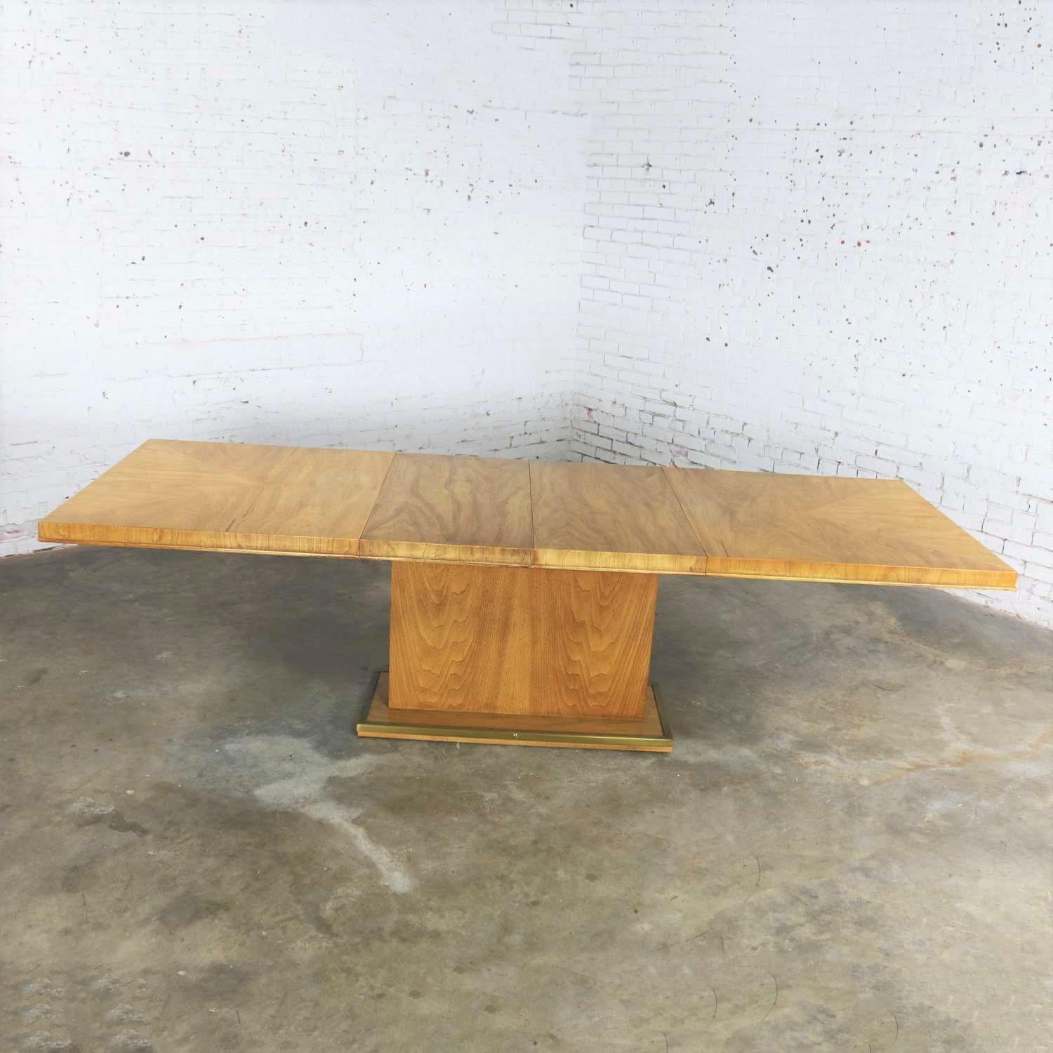Modern Pedestal Dining Table Brass Trim Attributed Flair by Bernhardt Hibriten at 1stDibs