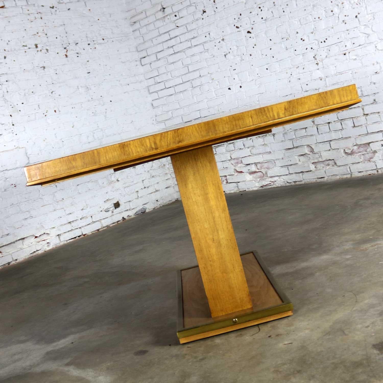 Modern Pedestal Dining Table Brass Trim Attributed Flair by Bernhardt Hibriten at 1stDibs