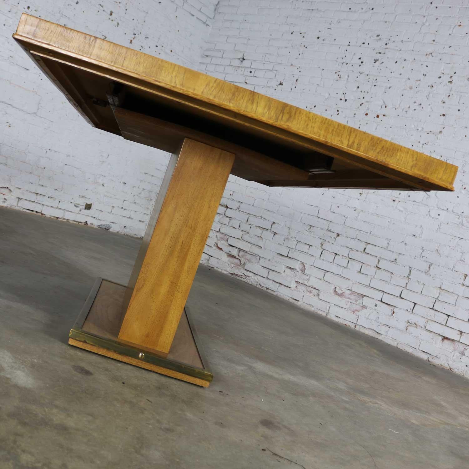 Modern Pedestal Dining Table Brass Trim Attributed Flair by Bernhardt Hibriten at 1stDibs
