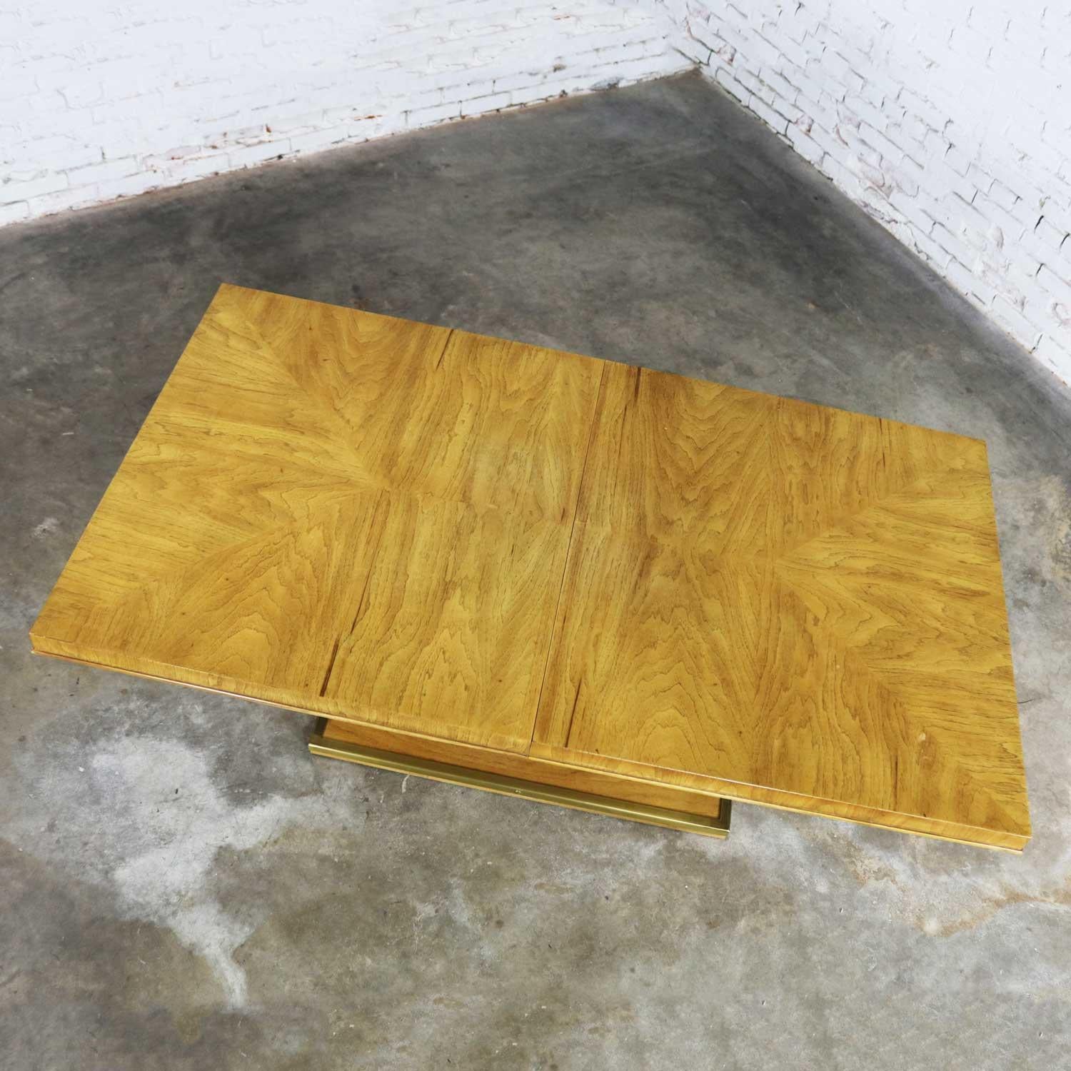Modern Pedestal Dining Table Brass Trim Attributed Flair by Bernhardt Hibriten at 1stDibs