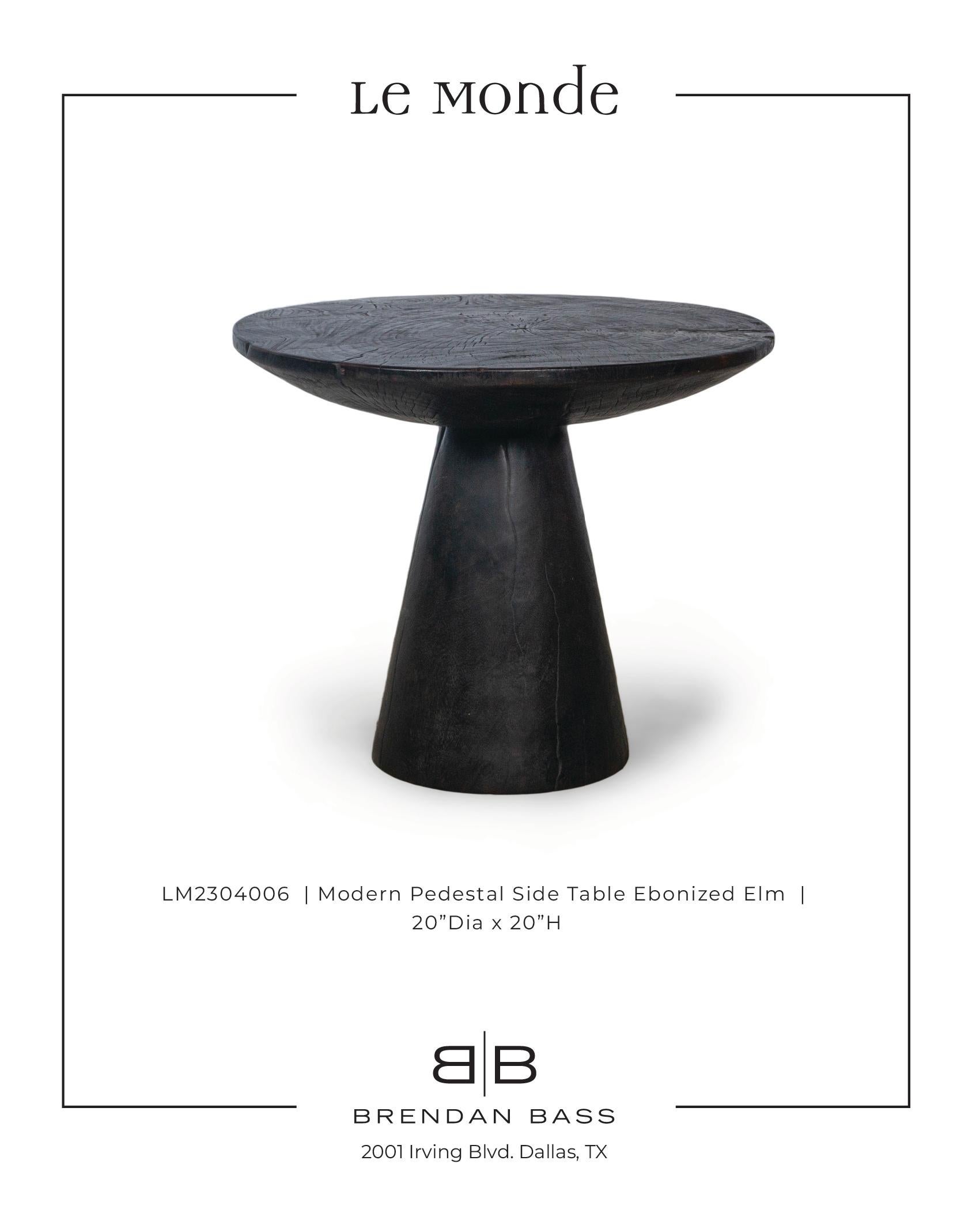 Modern Pedestal Side Table Ebonized Elm In Good Condition In Dallas, TX