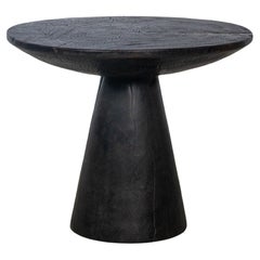 Vintage Modern Pedestal Side Table Ebonized Elm