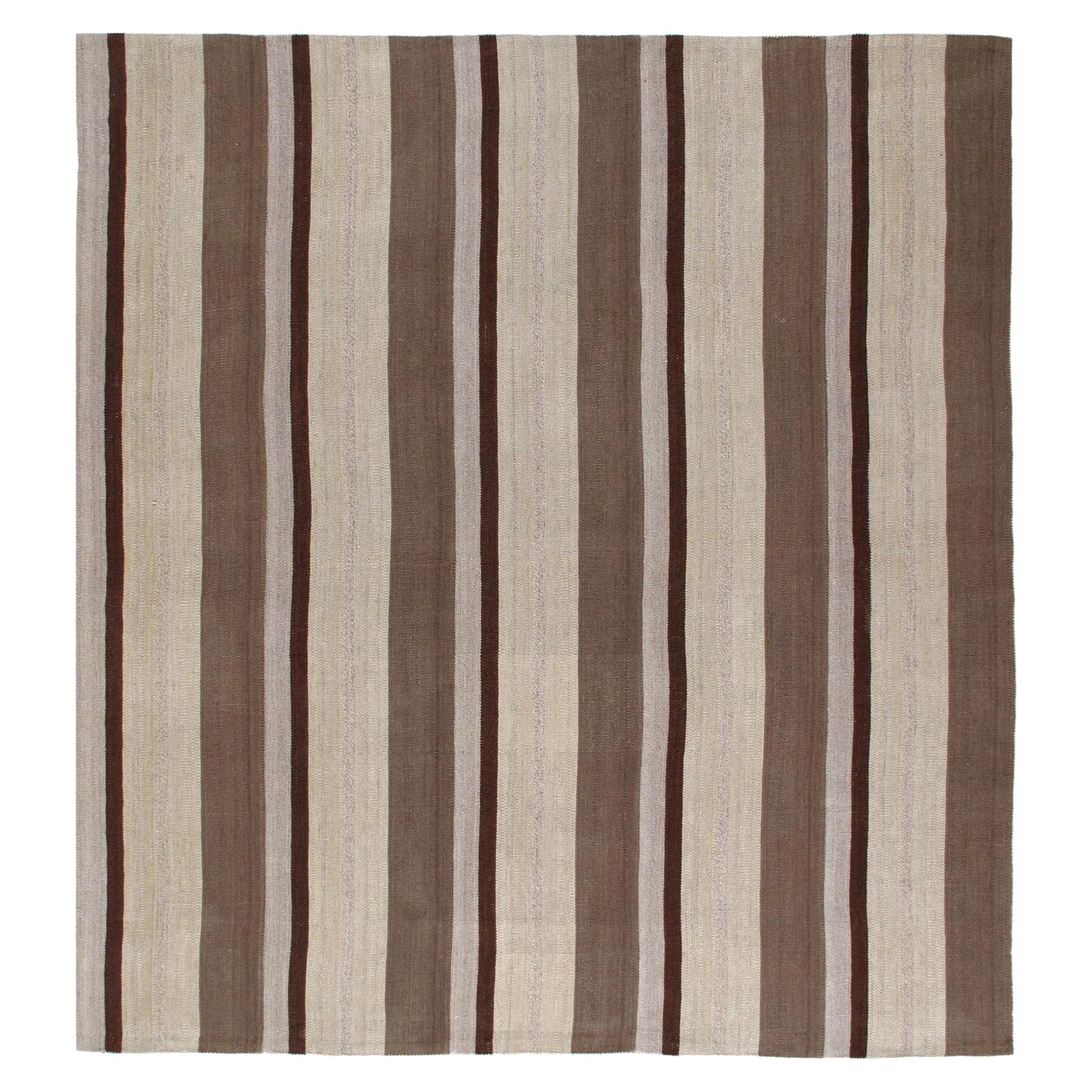 Modern Pelas Handwoven Flatweave Stripe Rug in Natural Colors For Sale