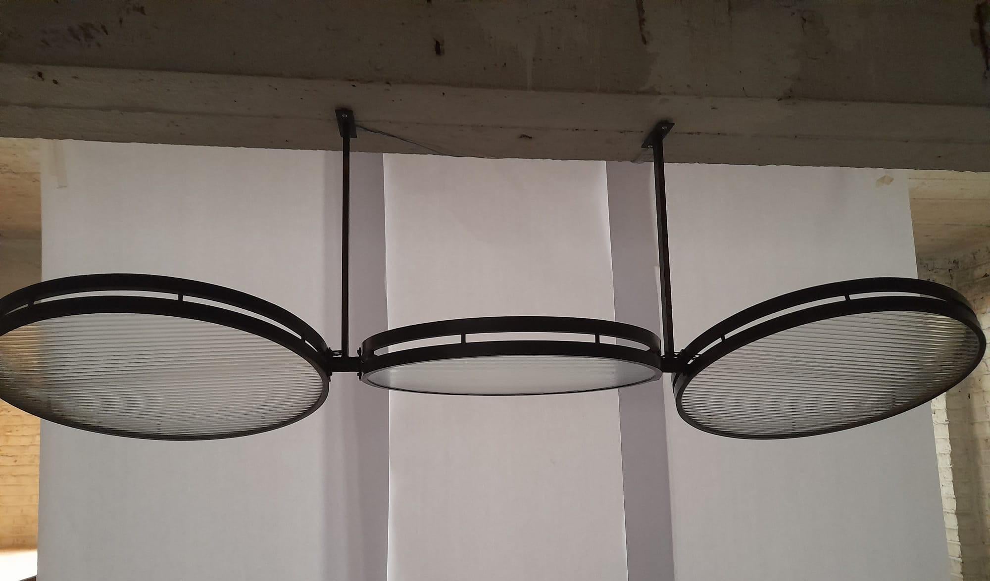 Modern Pendant Brass Bronzed, Ribbed Glass For Sale 5