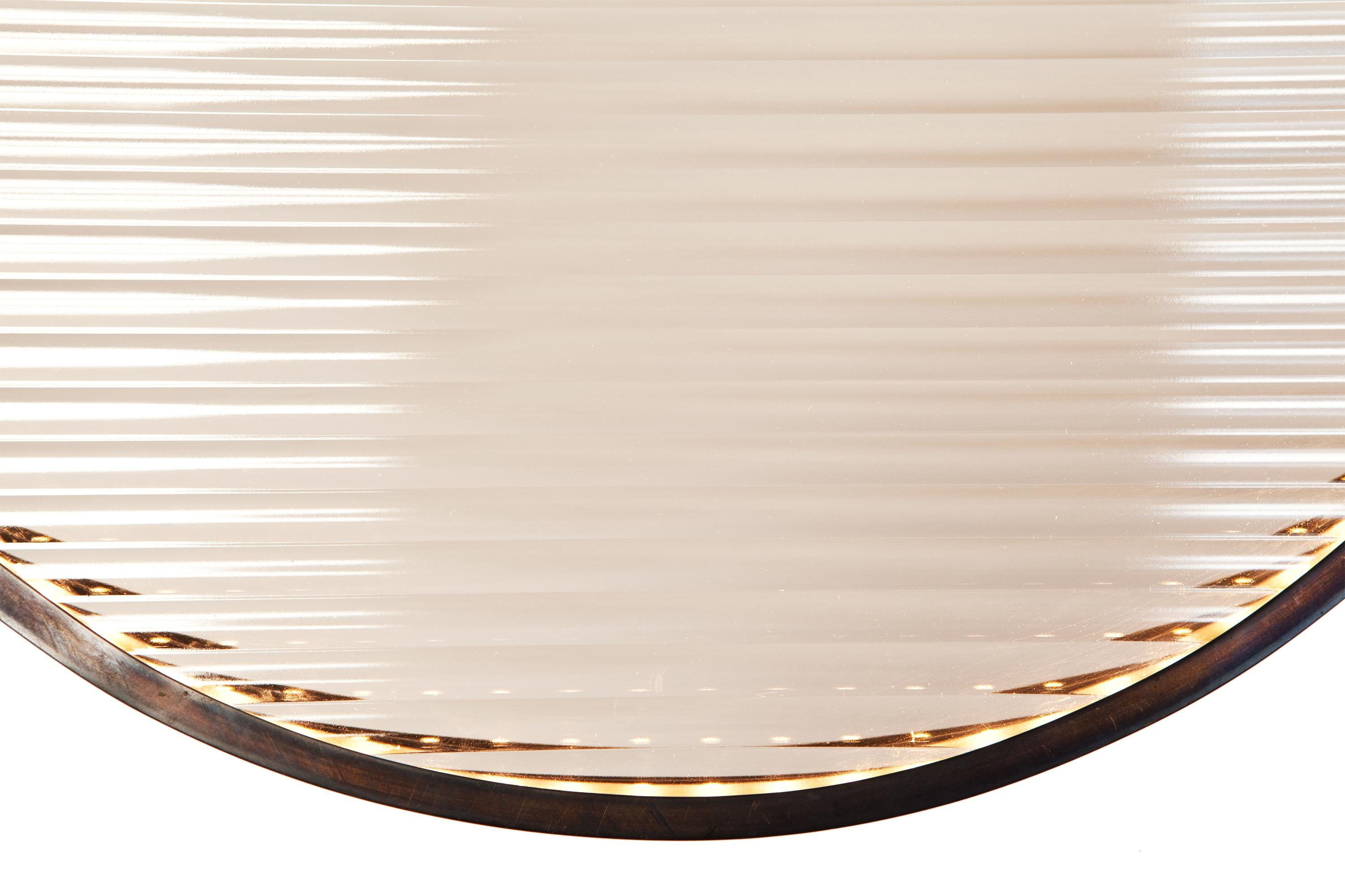Modern Pendant Brass Bronzed, Ribbed Glass For Sale 1