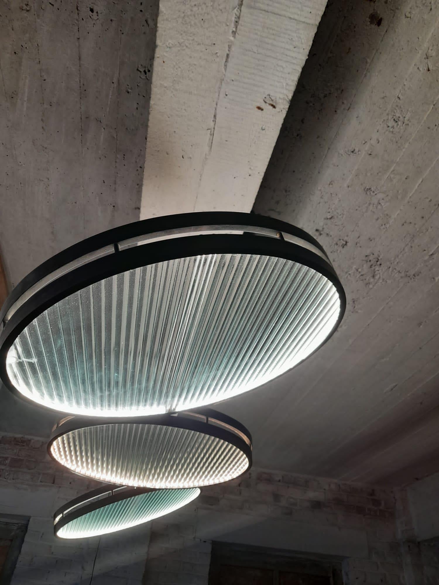 Modern Pendant Brass Bronzed, Ribbed Glass For Sale 2