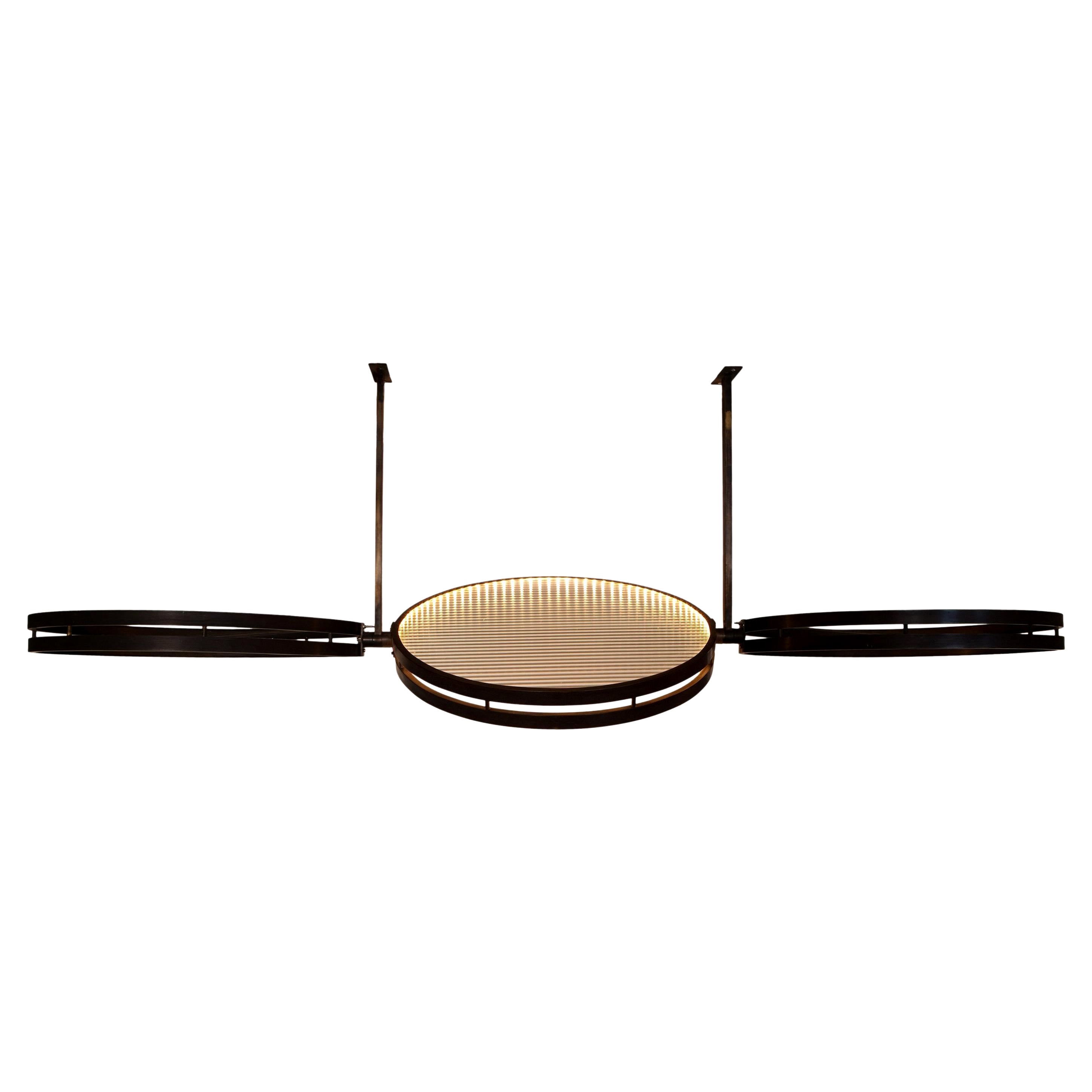 Moderne Pendelleuchte aus Messing, Bronze, geripptes Glas
