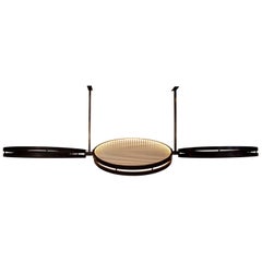 Modern Pendant Brass Bronzed, Ribbed Glass