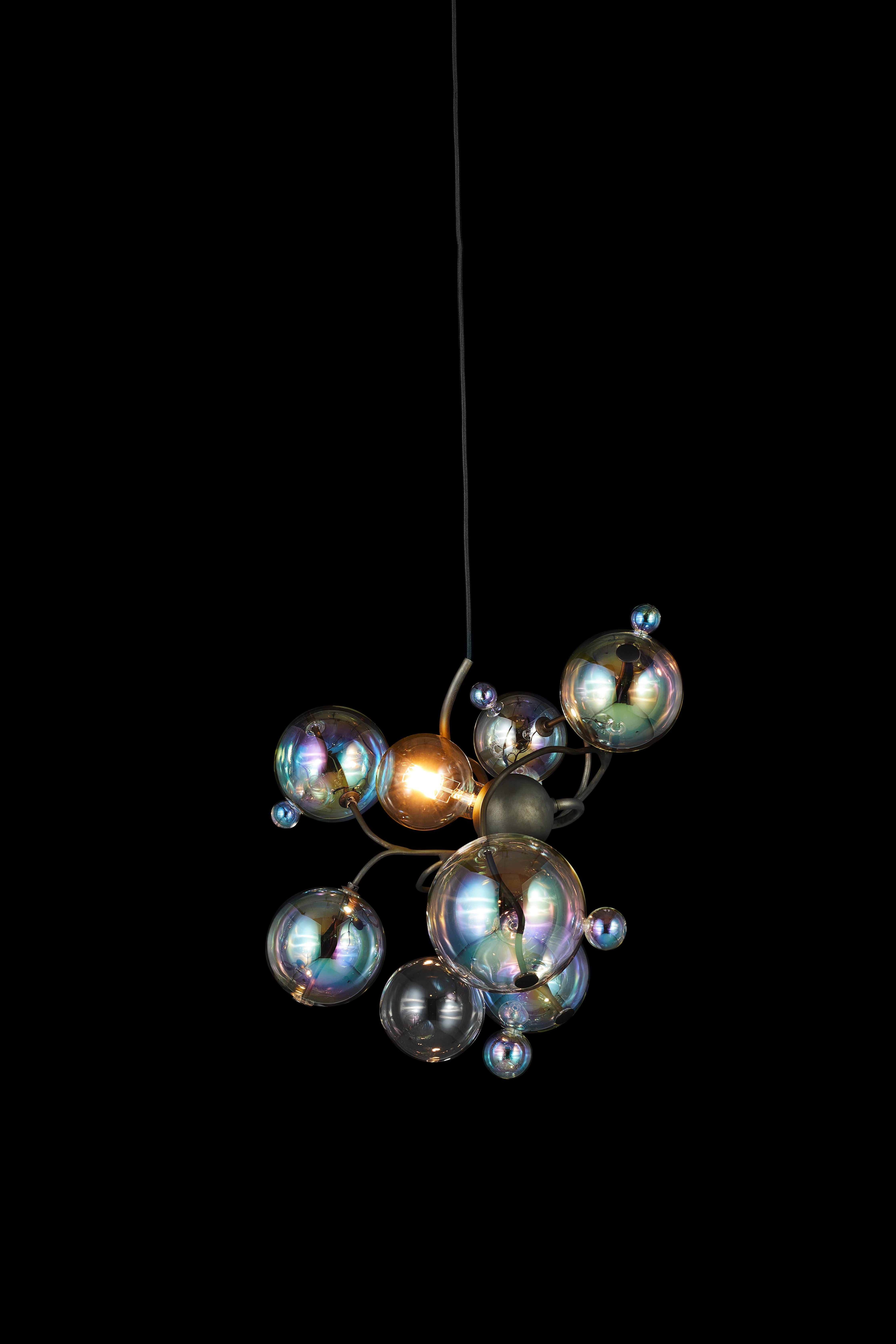 Dutch Modern Pendant Chandelier, Bronze Dark Patina Finish, Bubbles Swirl Collection For Sale