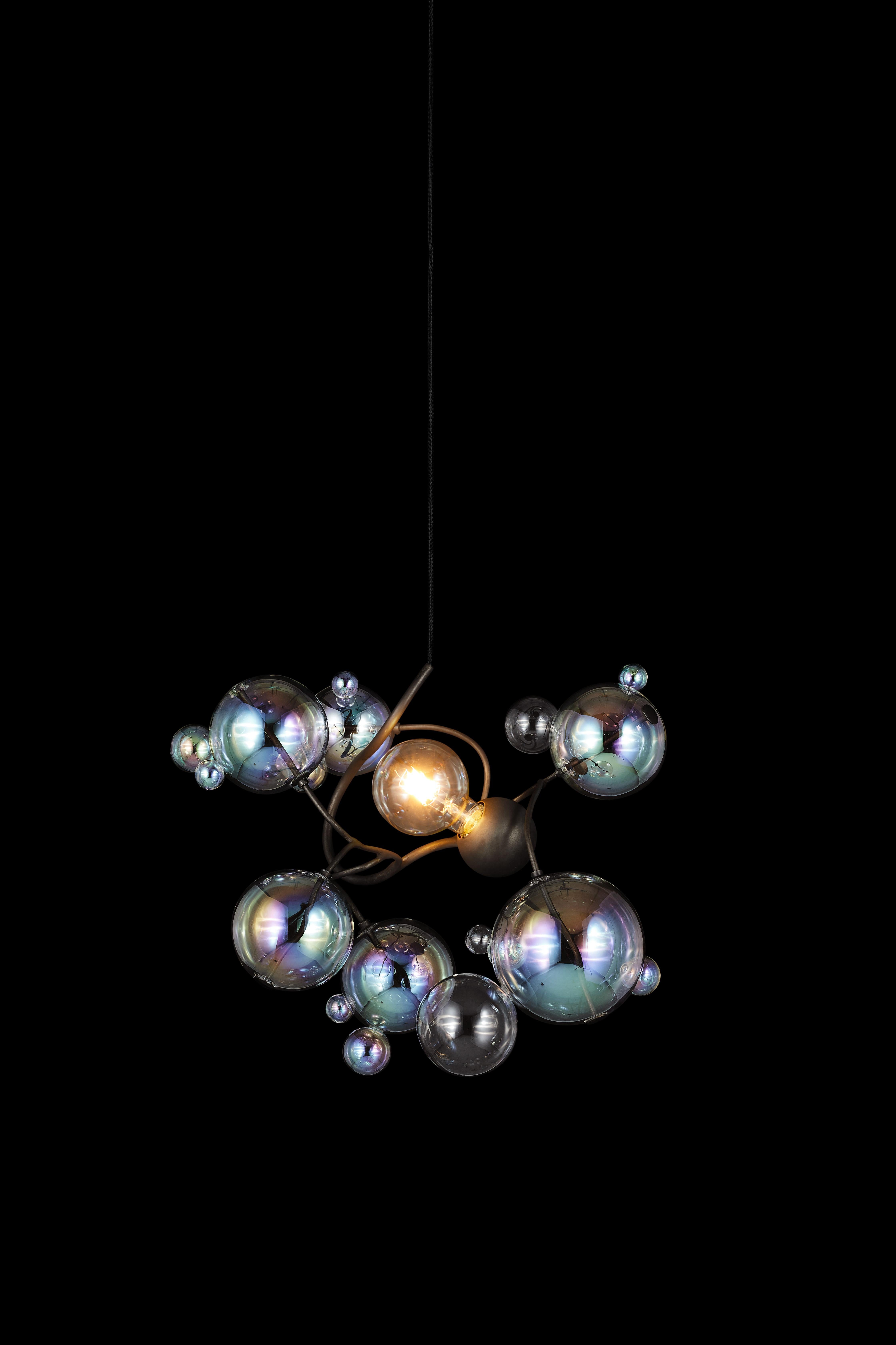 Hand-Crafted Modern Pendant Chandelier, Bronze Dark Patina Finish, Bubbles Swirl Collection For Sale