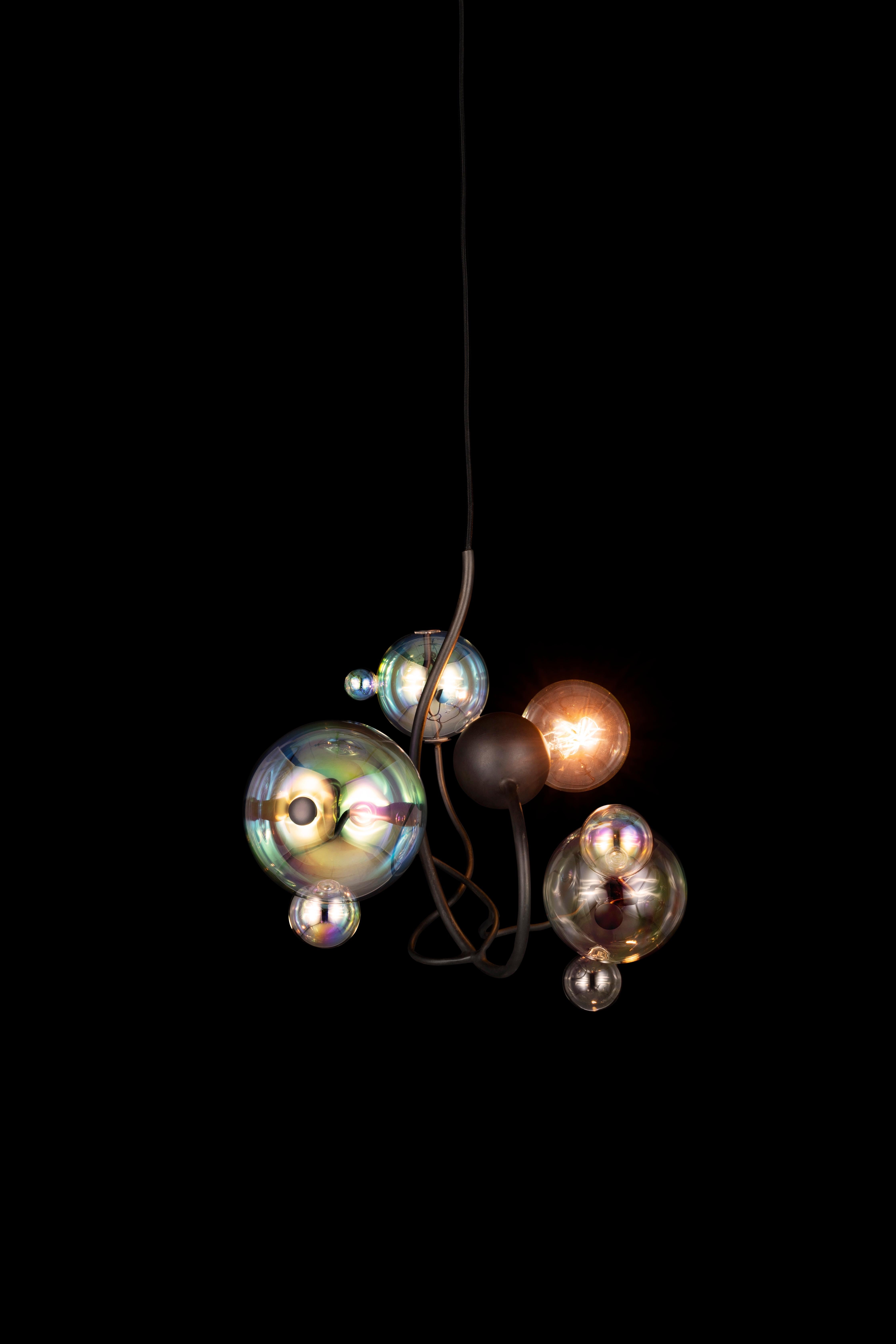 Modern Pendant Chandelier, Bronze Dark Patina Finish, Bubbles Swirl Collection In New Condition For Sale In Naarden, NL