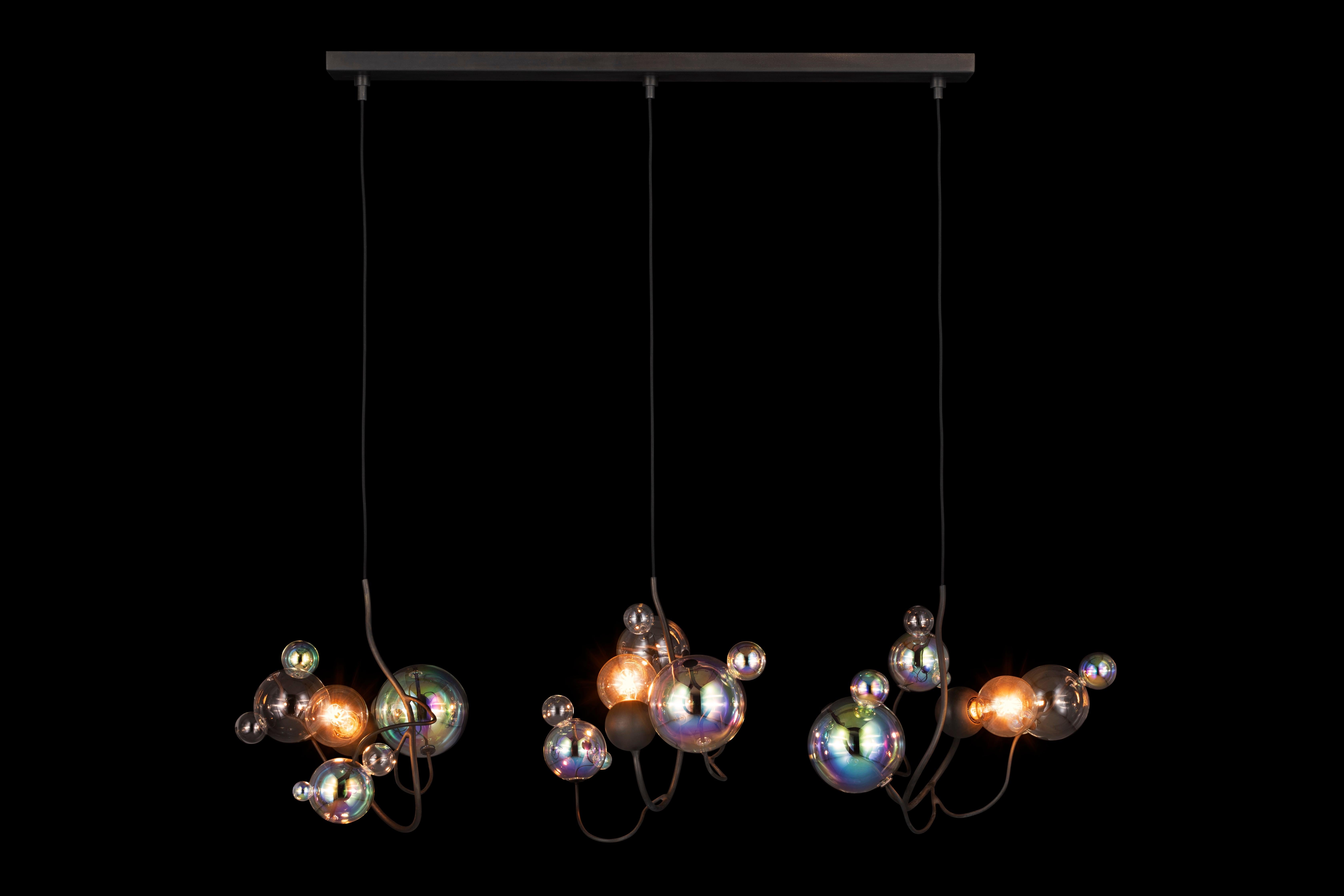 Modern Pendant Chandelier, Bronze Dark Patina Finish, Bubbles Swirl Collection For Sale 1