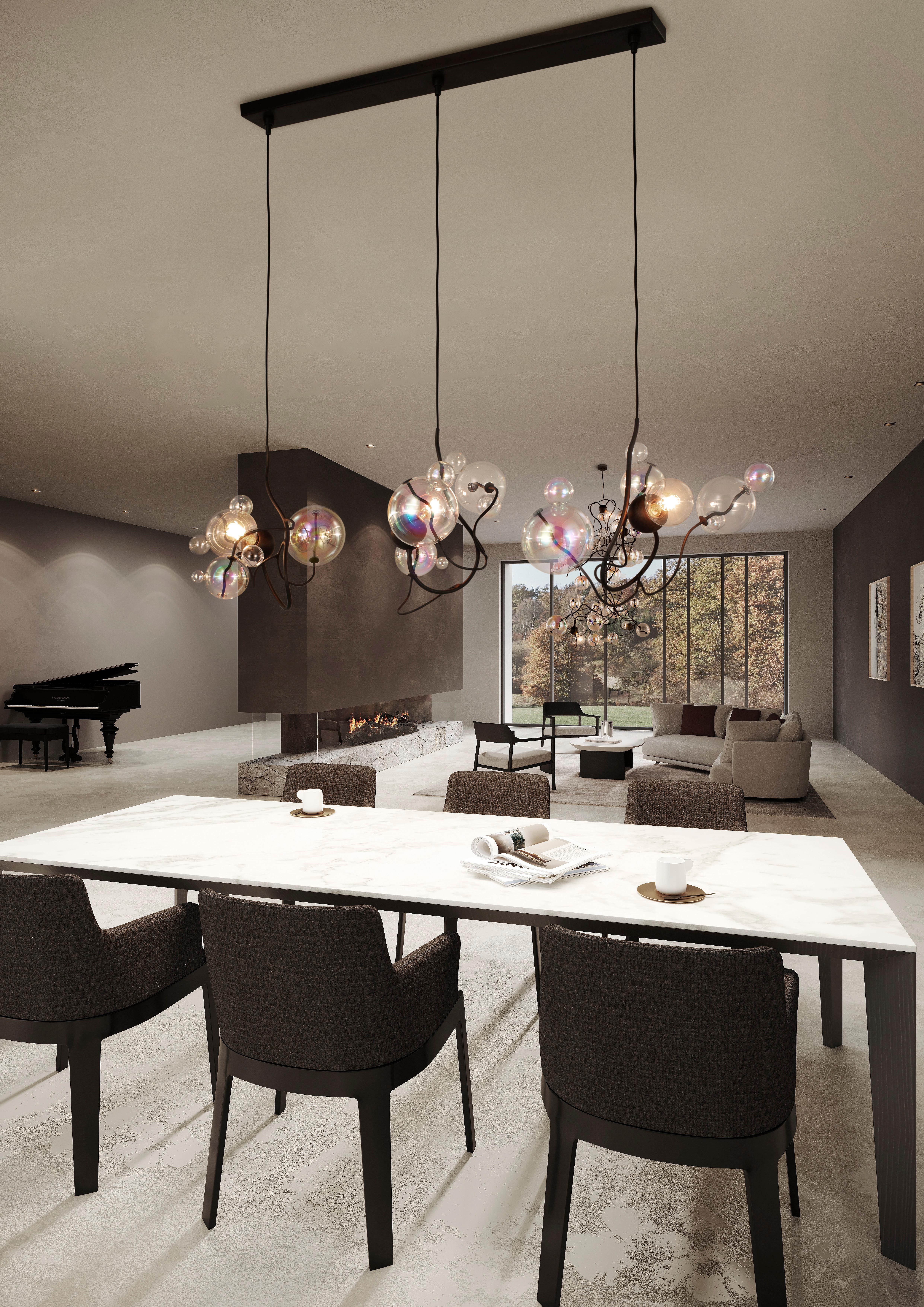 Lampadario a sospensione moderno, finitura bronzo patinato scuro, collezione Bubbles Swirl in vendita 2
