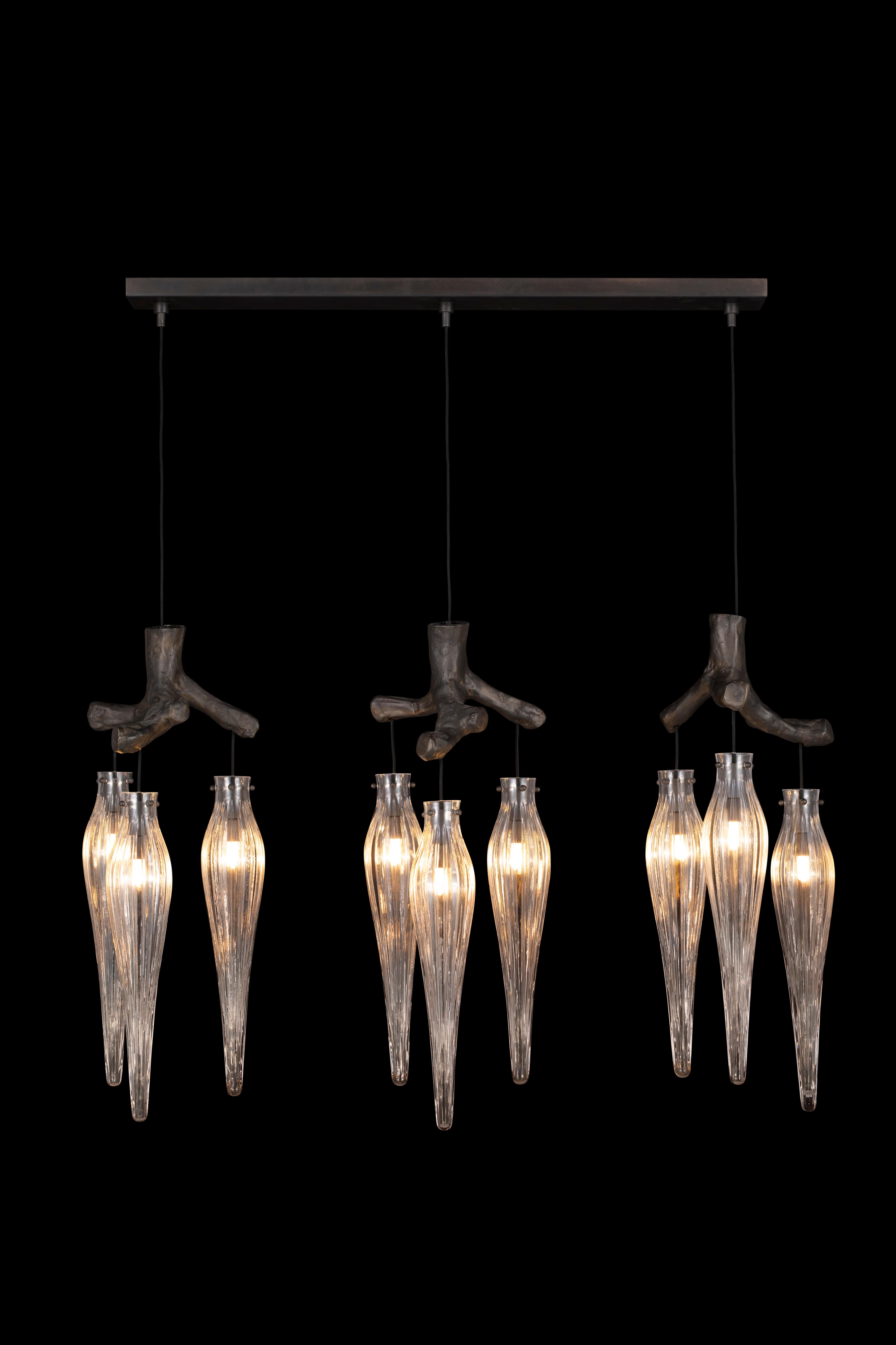 Modern Pendant Chandelier, Black Matte Finish, Primavera Collection For Sale 3