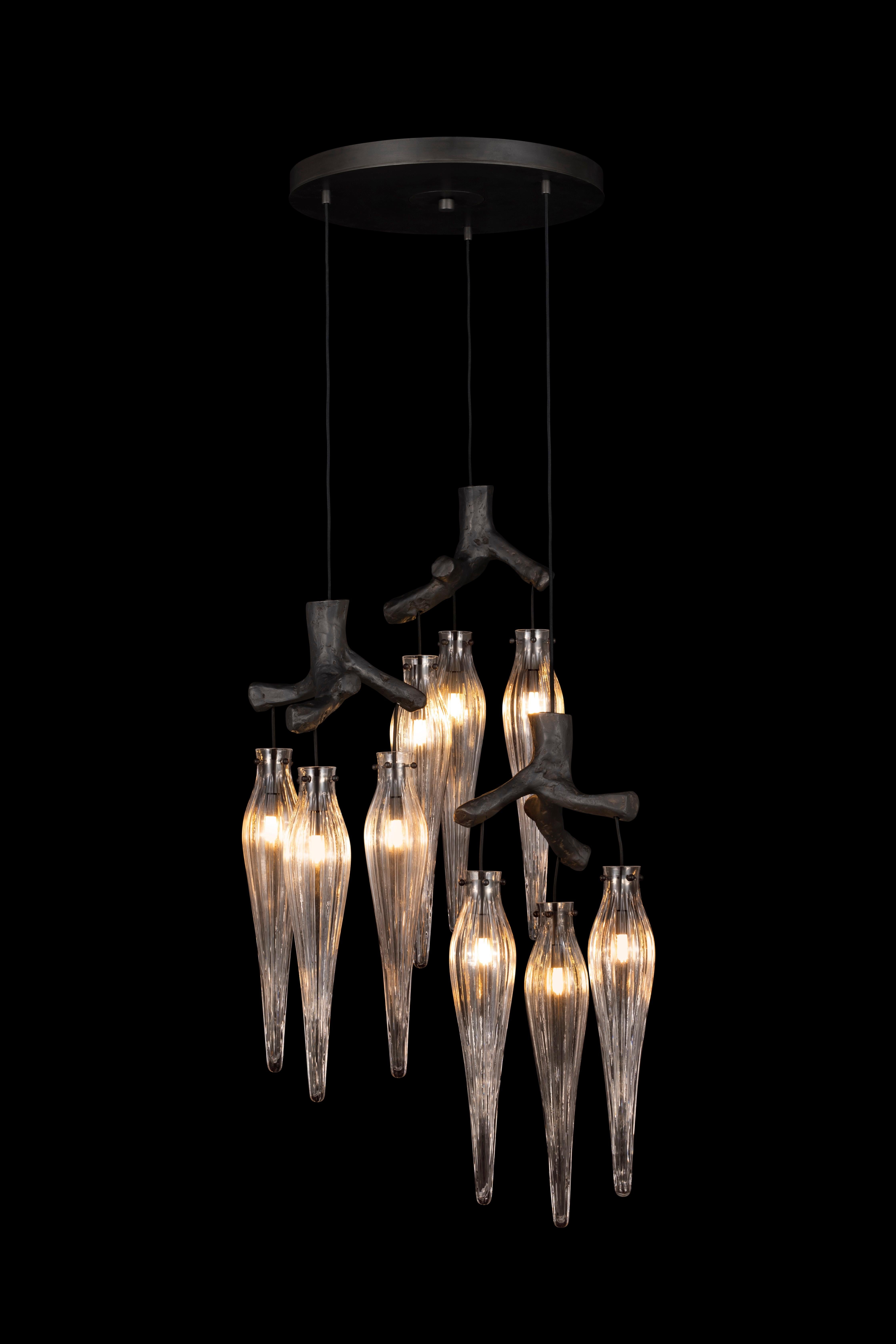 Contemporary Modern Pendant Chandelier, Black Matte Finish, Primavera Collection For Sale