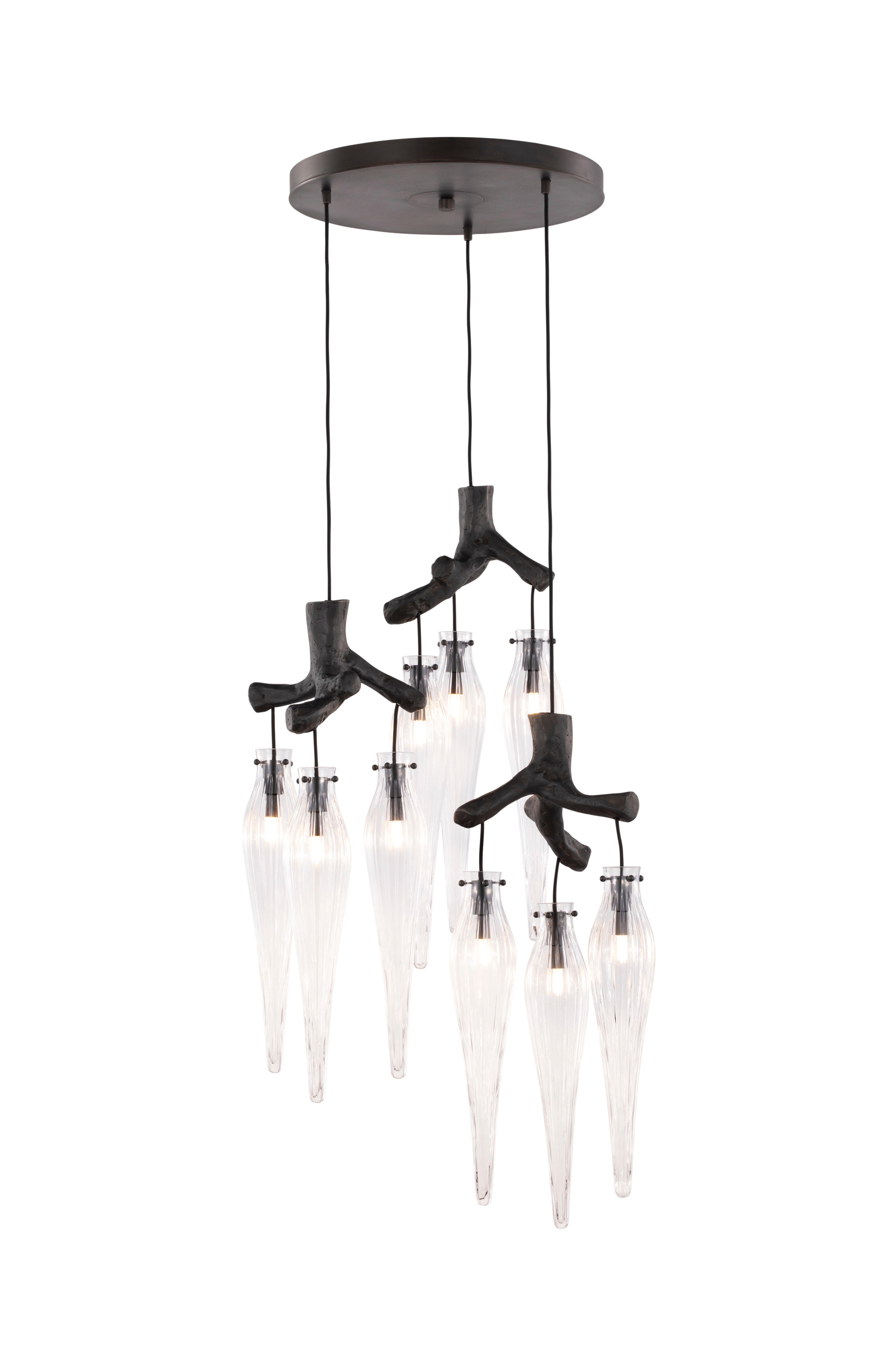 Metal Modern Pendant Chandelier, Black Matte Finish, Primavera Collection For Sale