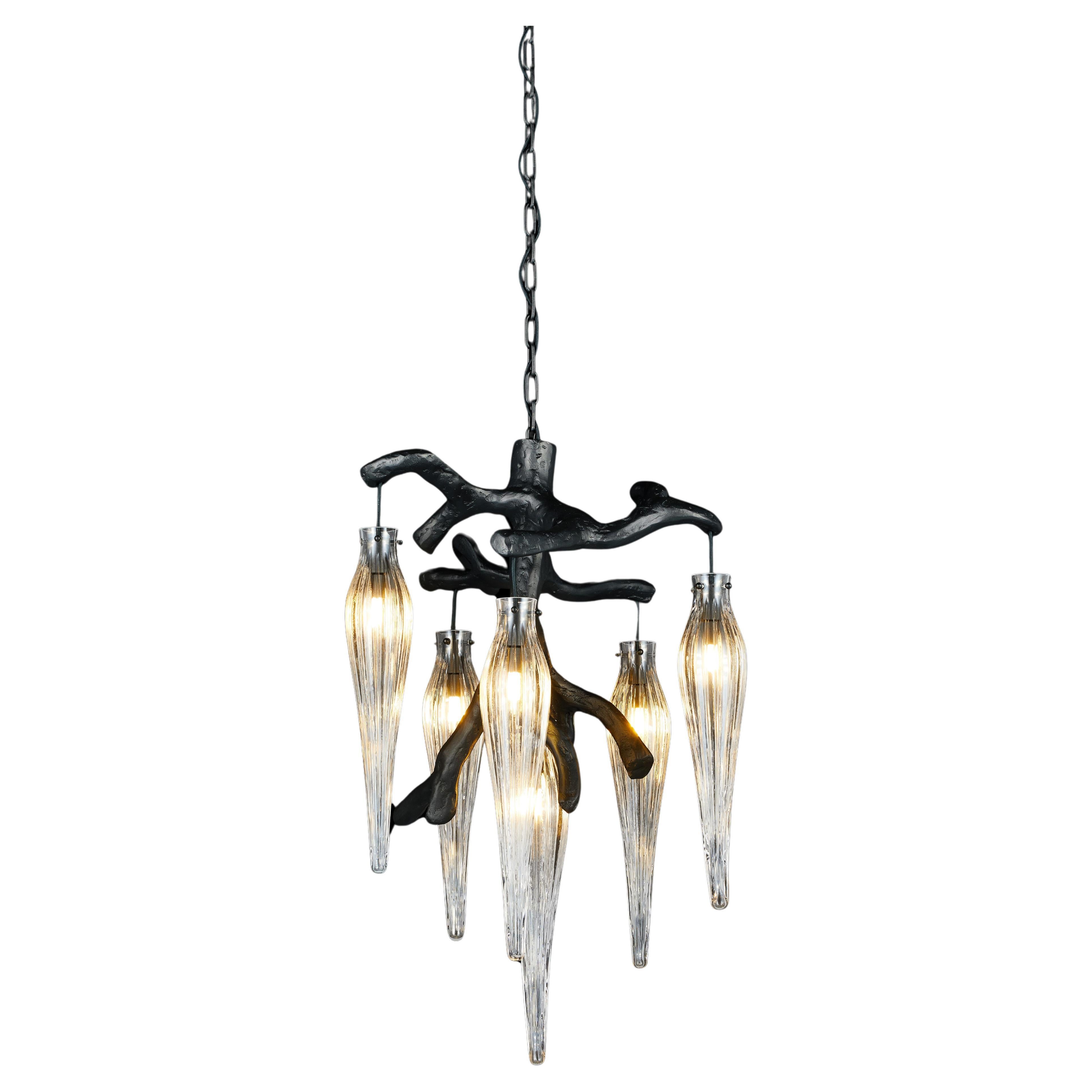 Modern Pendant Chandelier, Black Matte Finish, Primavera Collection