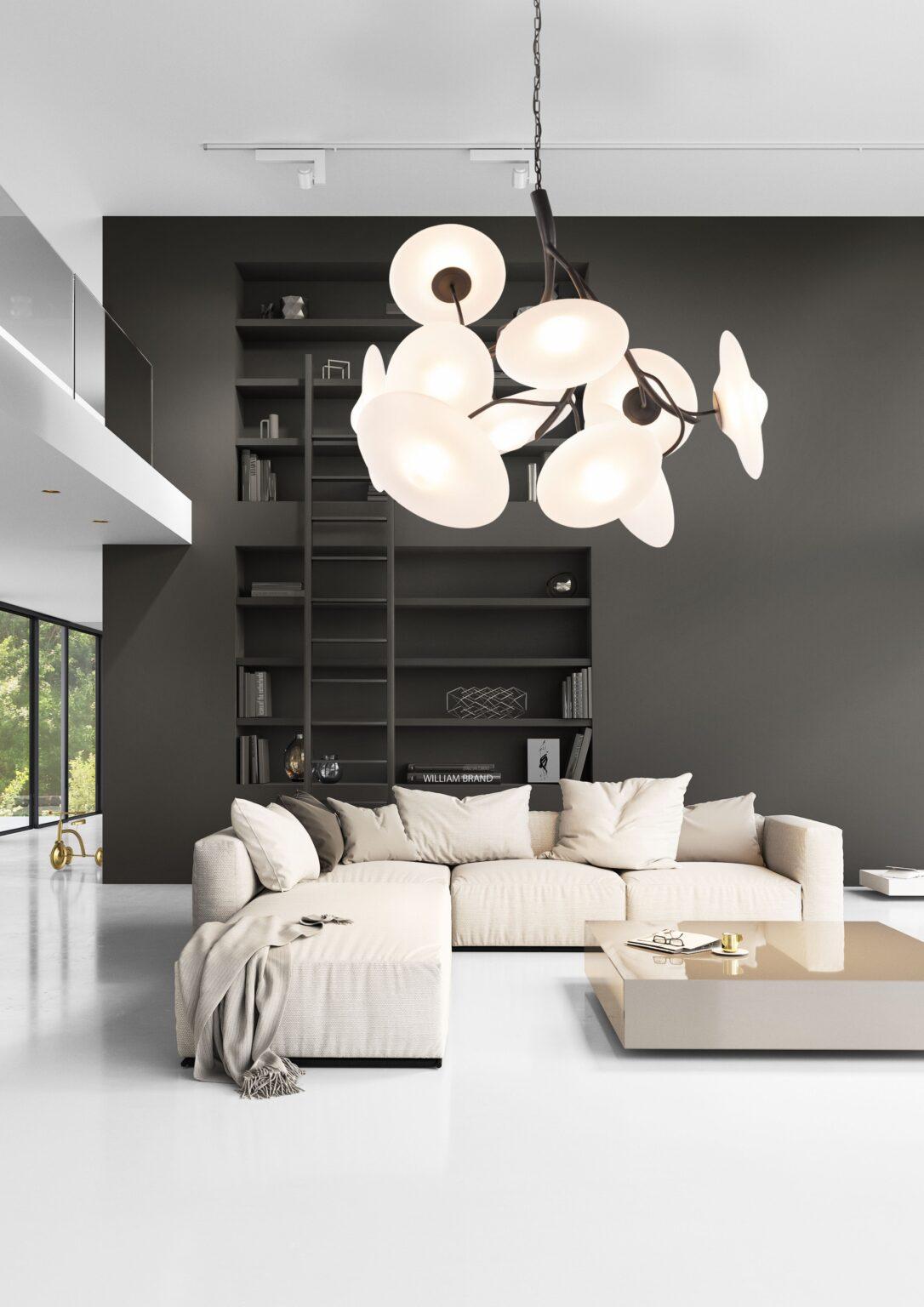 Lustre à suspension moderne, finition bronze patiné foncé, collection Blossom en vente 1
