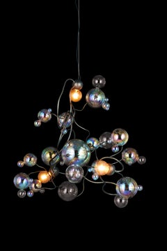 Modern Pendant Chandelier, Bronze Dark Patina Finish, Bubbles Swirl Collection