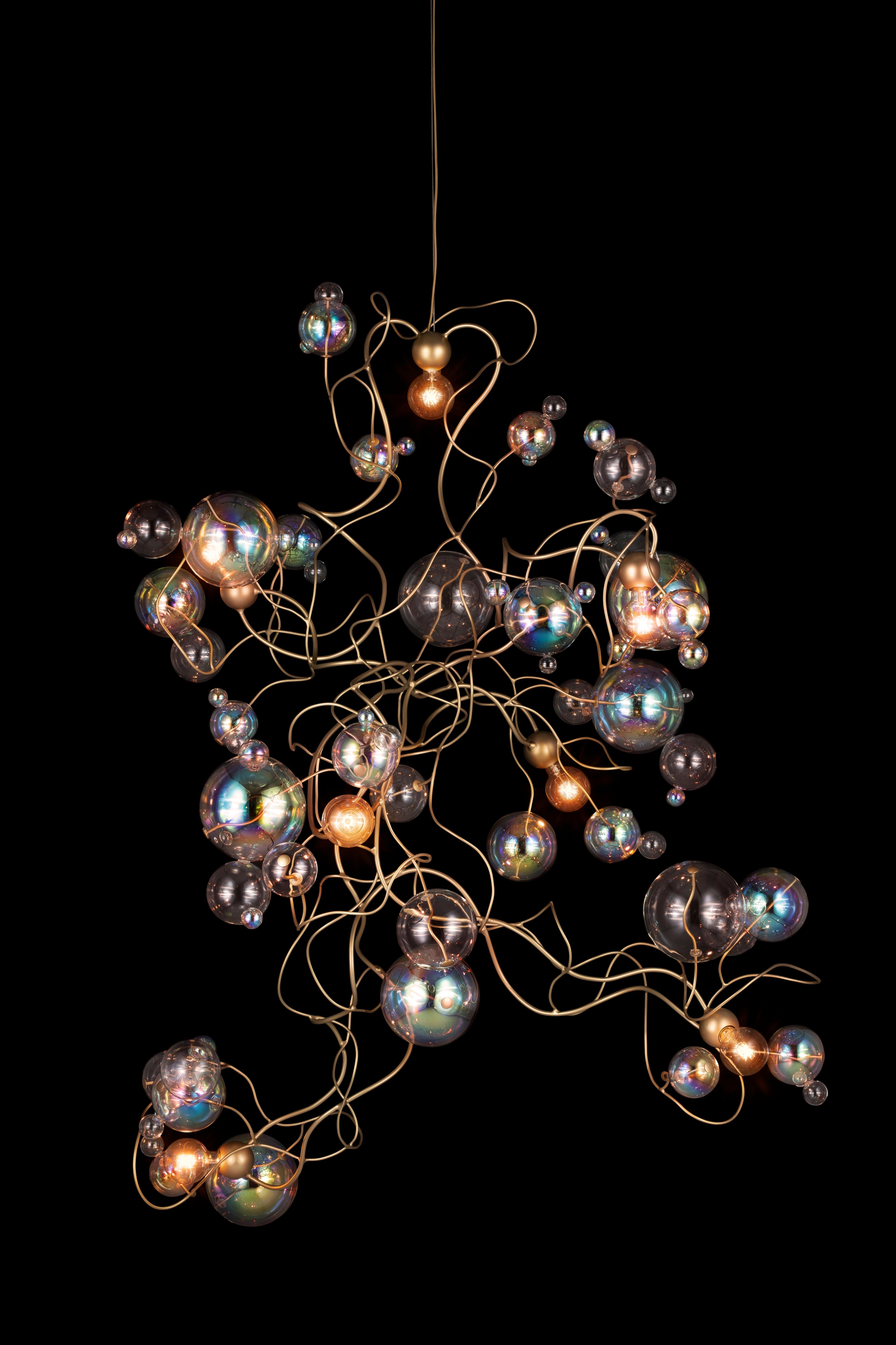 Hand-Crafted Modern Pendant Chandelier, Bronze Dark Patina Finish, Bubbles Swirl Collection For Sale