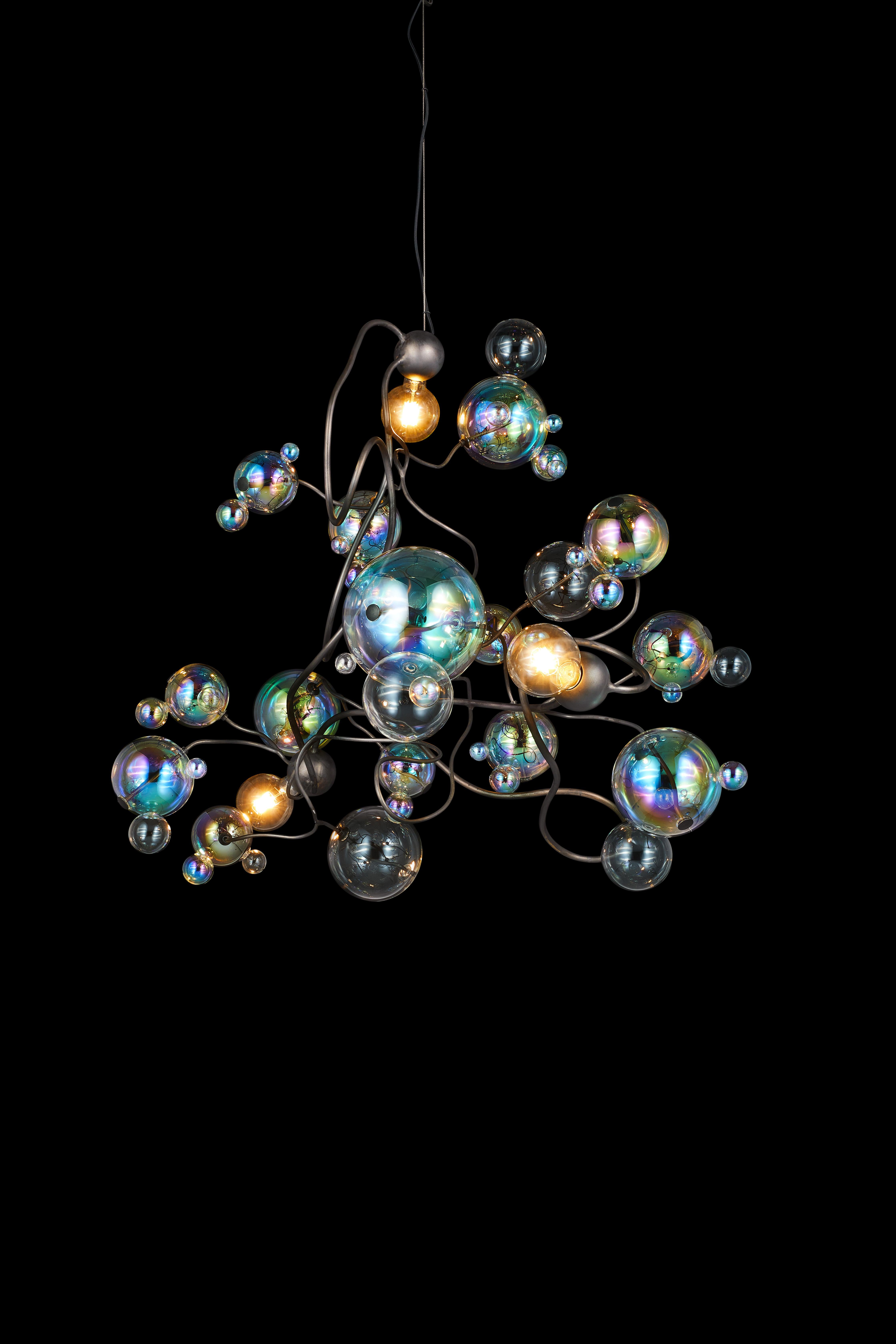 Modern Pendant Chandelier, Bronze Dark Patina Finish, Bubbles Swirl Collection In New Condition For Sale In Naarden, NL