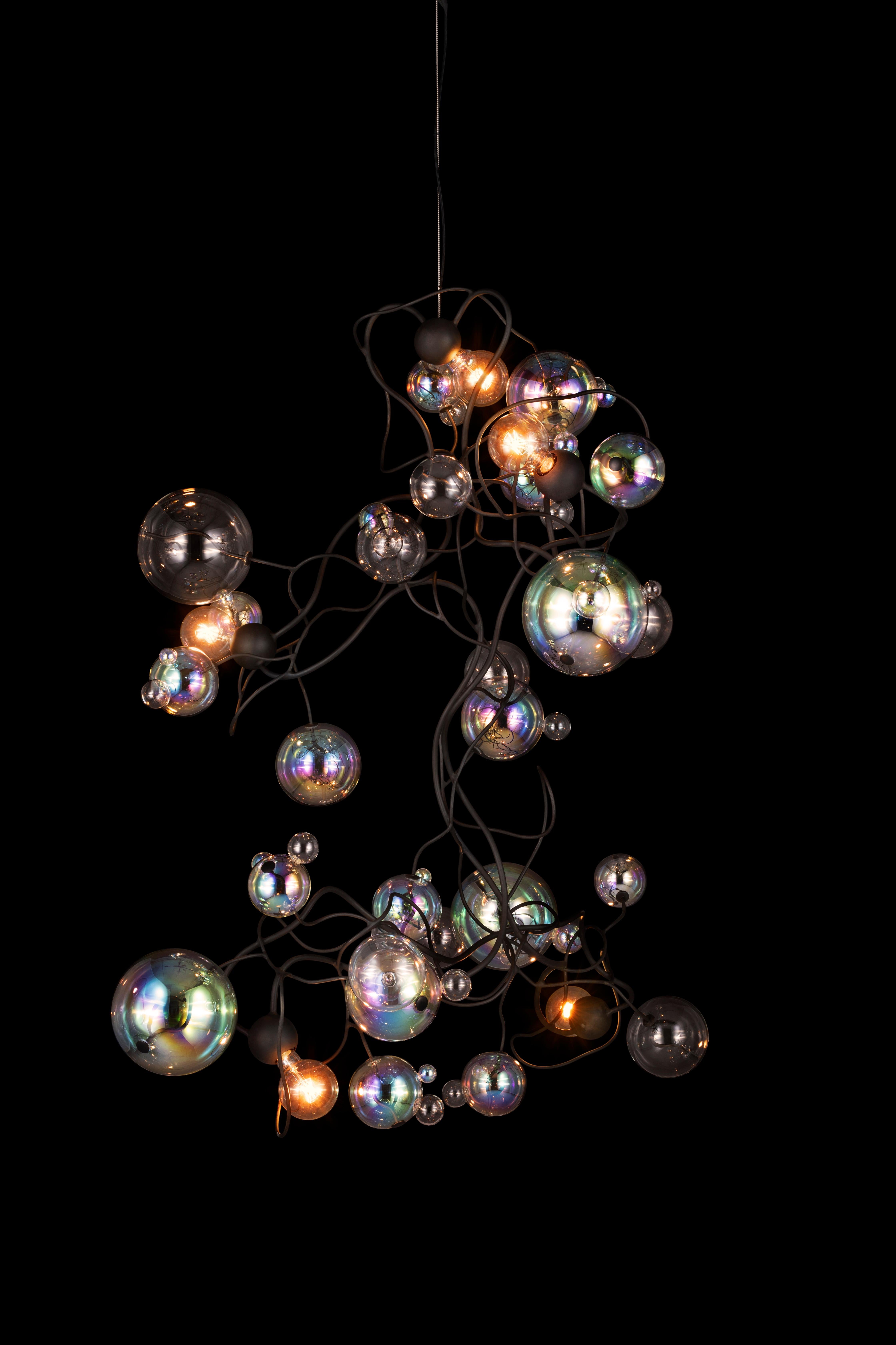 Modern Pendant Chandelier, Bronze Dark Patina Finish, Bubbles Swirl Collection In New Condition For Sale In Naarden, NL